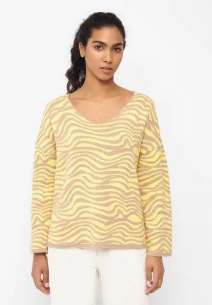 Organic Cotton Jacquard Knit Sweater PALOMA - Brown / Yellow (Waves) Givn Berlin
