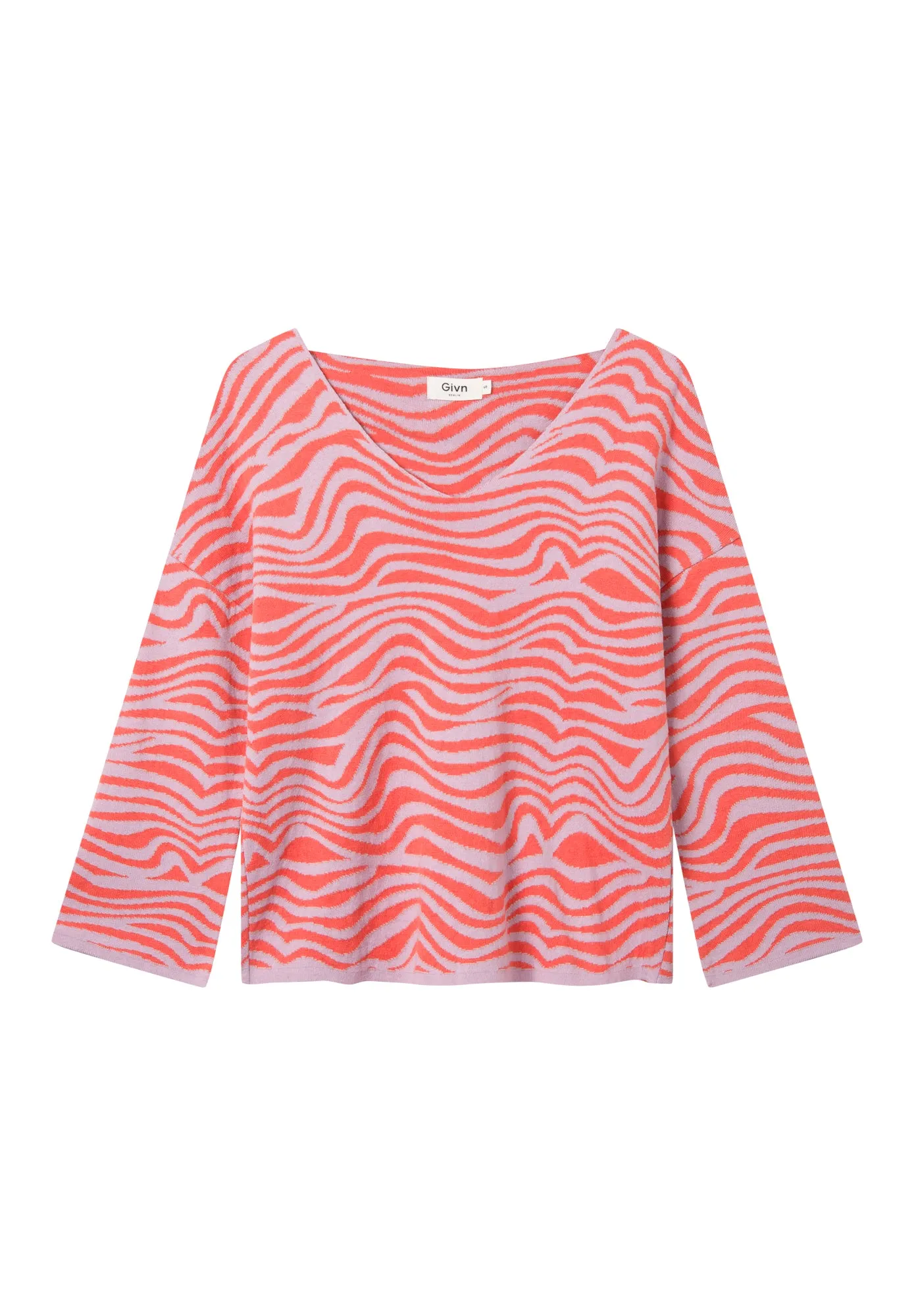 Organic Cotton Jacquard Knit Sweater PALOMA - Lavender / Orange (Waves) Givn Berlin