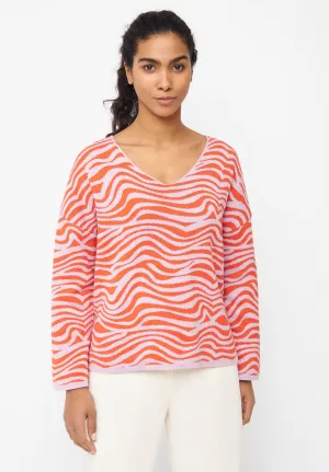 Organic Cotton Jacquard Knit Sweater PALOMA - Lavender / Orange (Waves) Givn Berlin