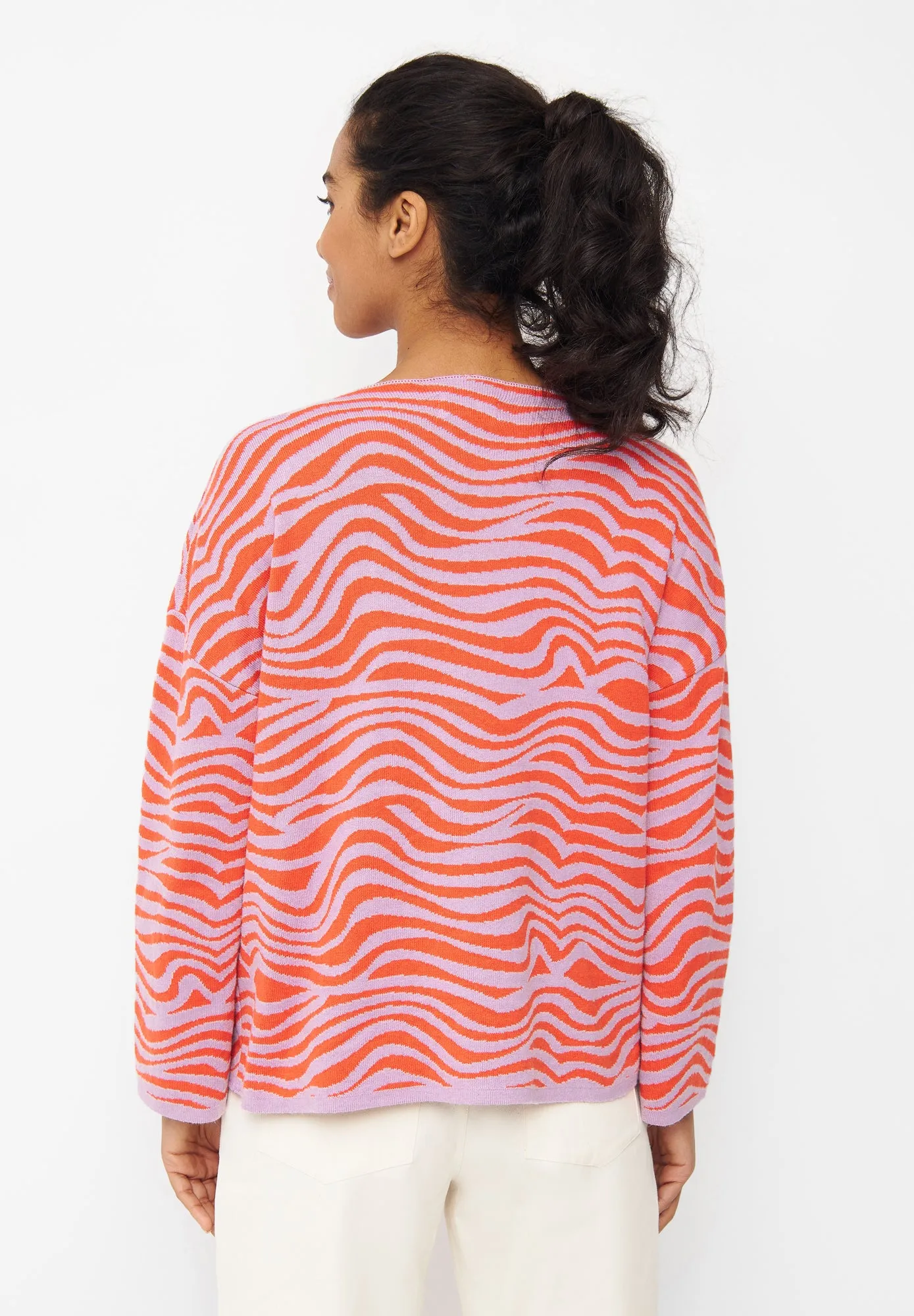 Organic Cotton Jacquard Knit Sweater PALOMA - Lavender / Orange (Waves) Givn Berlin