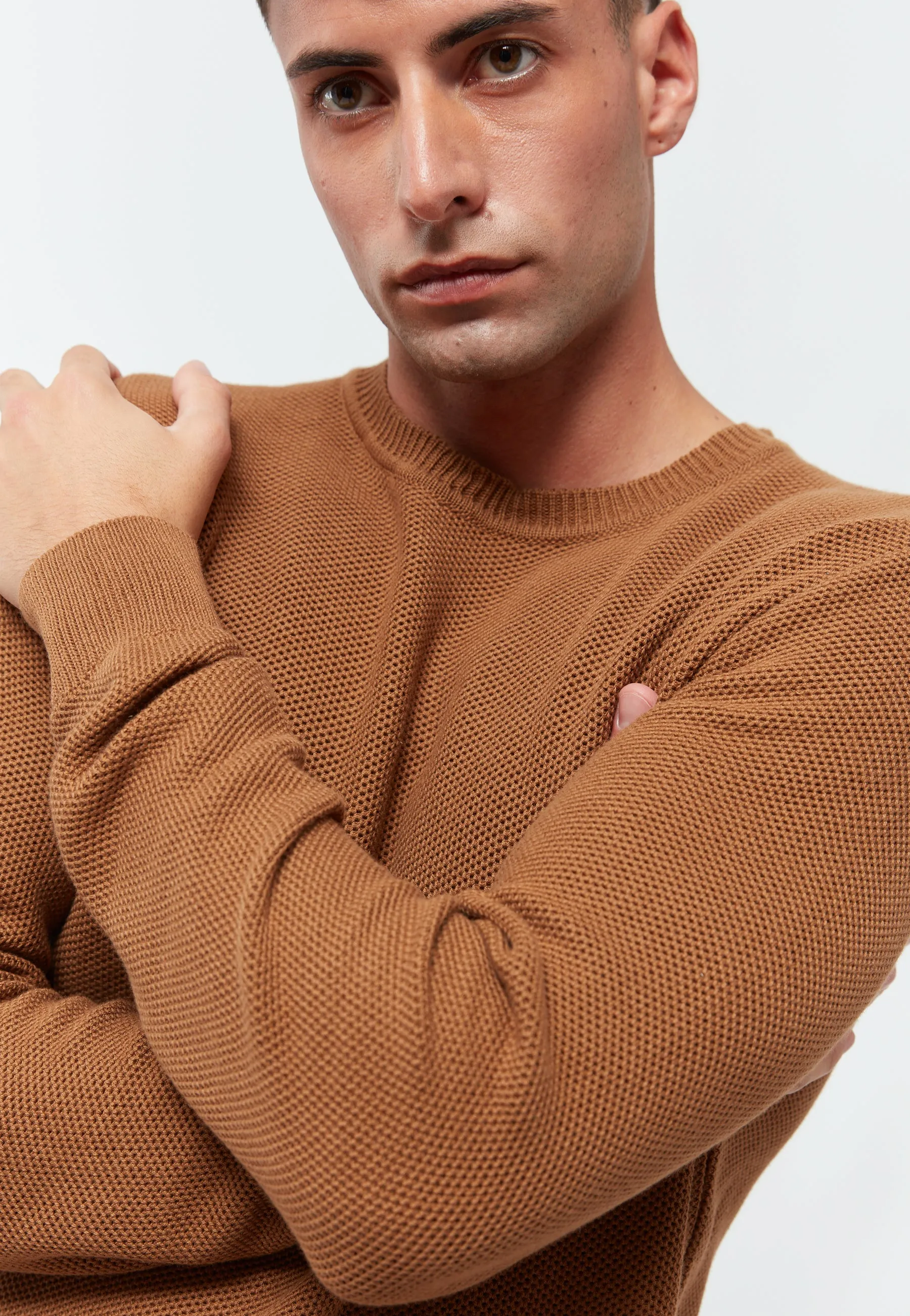 Organic Cotton Knit Sweater ADRIAN - Caramel Brown Givn Berlin