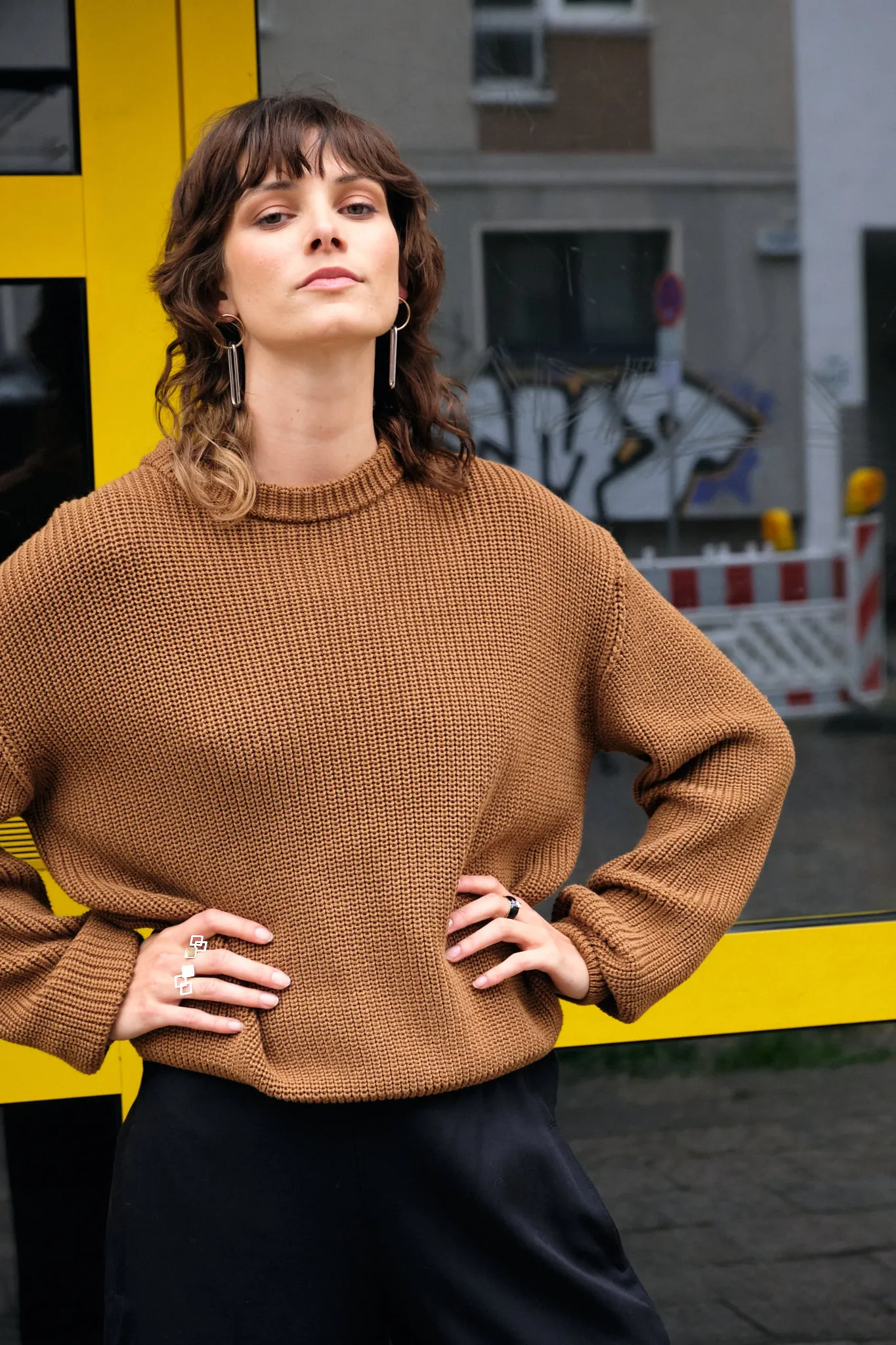 Organic Cotton Knit Sweater ARIA - Caramel Brown Givn Berlin