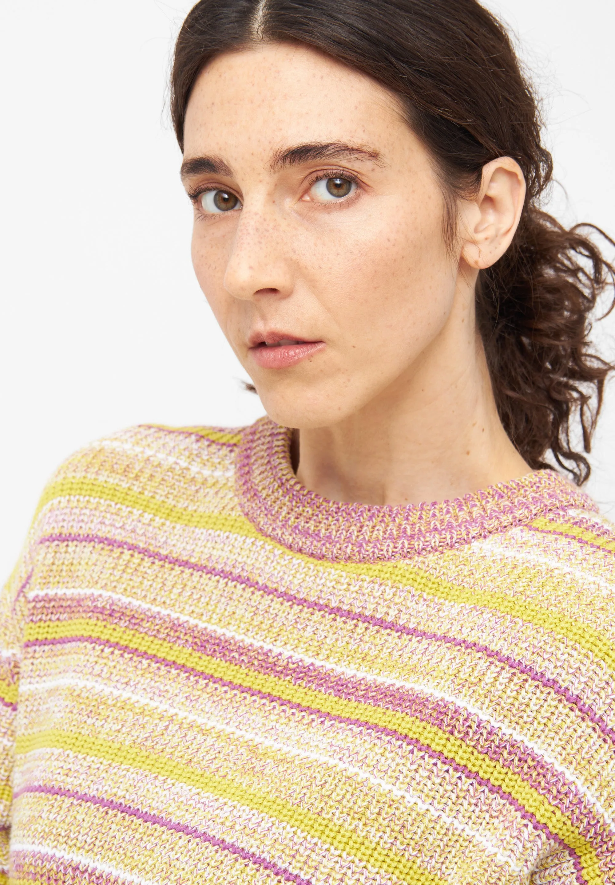 Organic Cotton Knit Sweater ARIA - White / Lime / Violet (Stripes) Givn Berlin