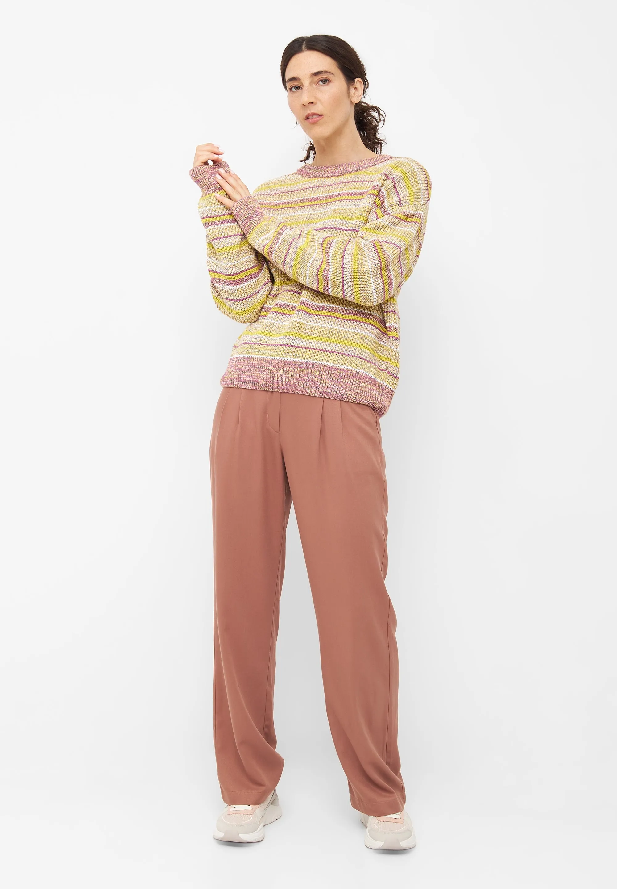 Organic Cotton Knit Sweater ARIA - White / Lime / Violet (Stripes) Givn Berlin