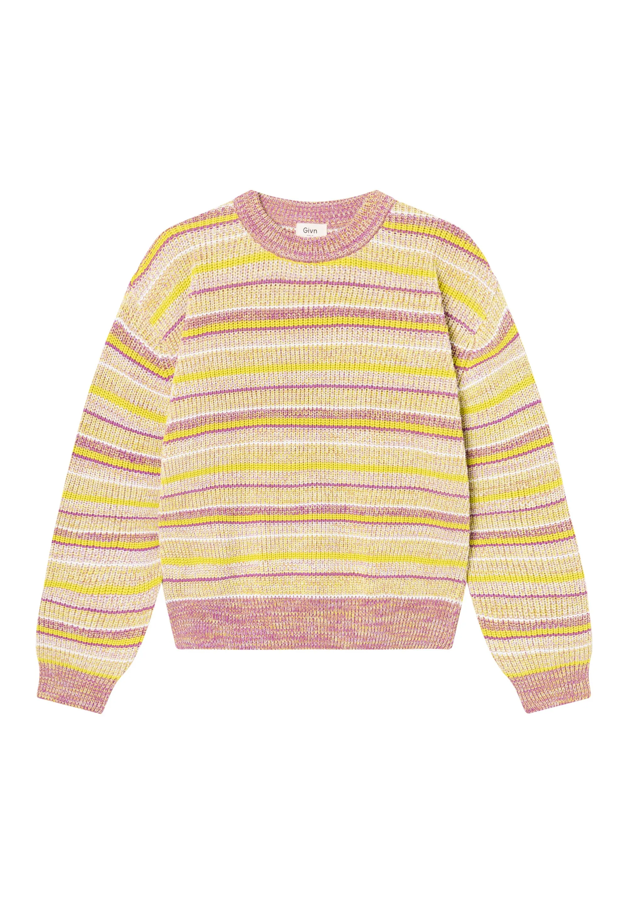Organic Cotton Knit Sweater ARIA - White / Lime / Violet (Stripes) Givn Berlin