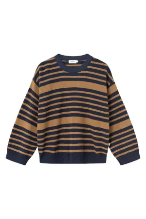 Organic Cotton Knit Sweater BECKY - Midnight Blue / Caramel Brown (Stripes) Givn Berlin