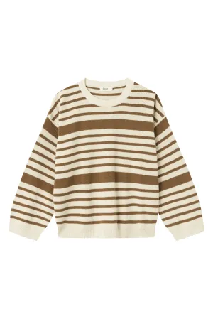 Organic Cotton Knit Sweater BECKY -  Undyed / Caramel Brown (Stripes) Givn Berlin