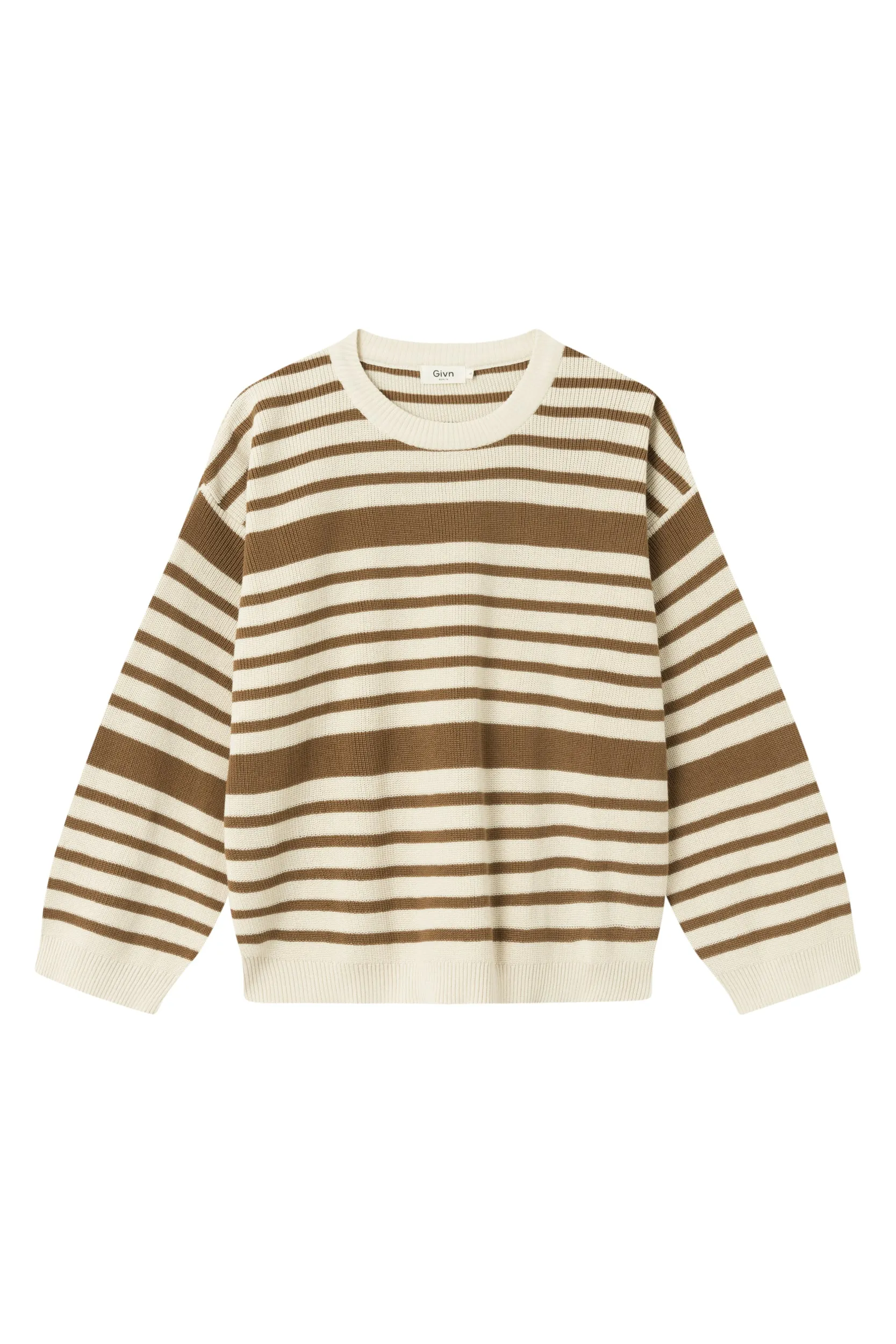Organic Cotton Knit Sweater BECKY -  Undyed / Caramel Brown (Stripes) Givn Berlin