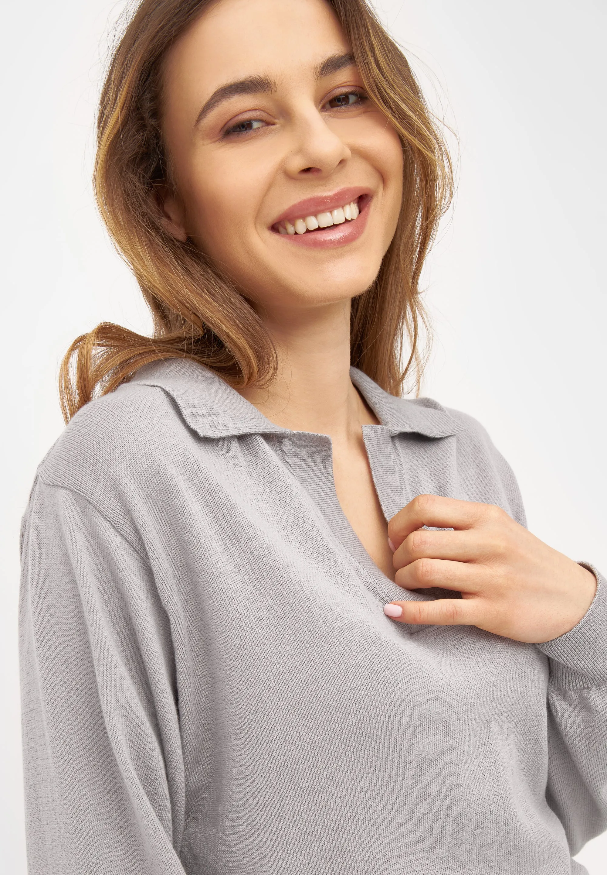 Organic Cotton Knit Sweater CAMILLA - Light Grey Givn Berlin