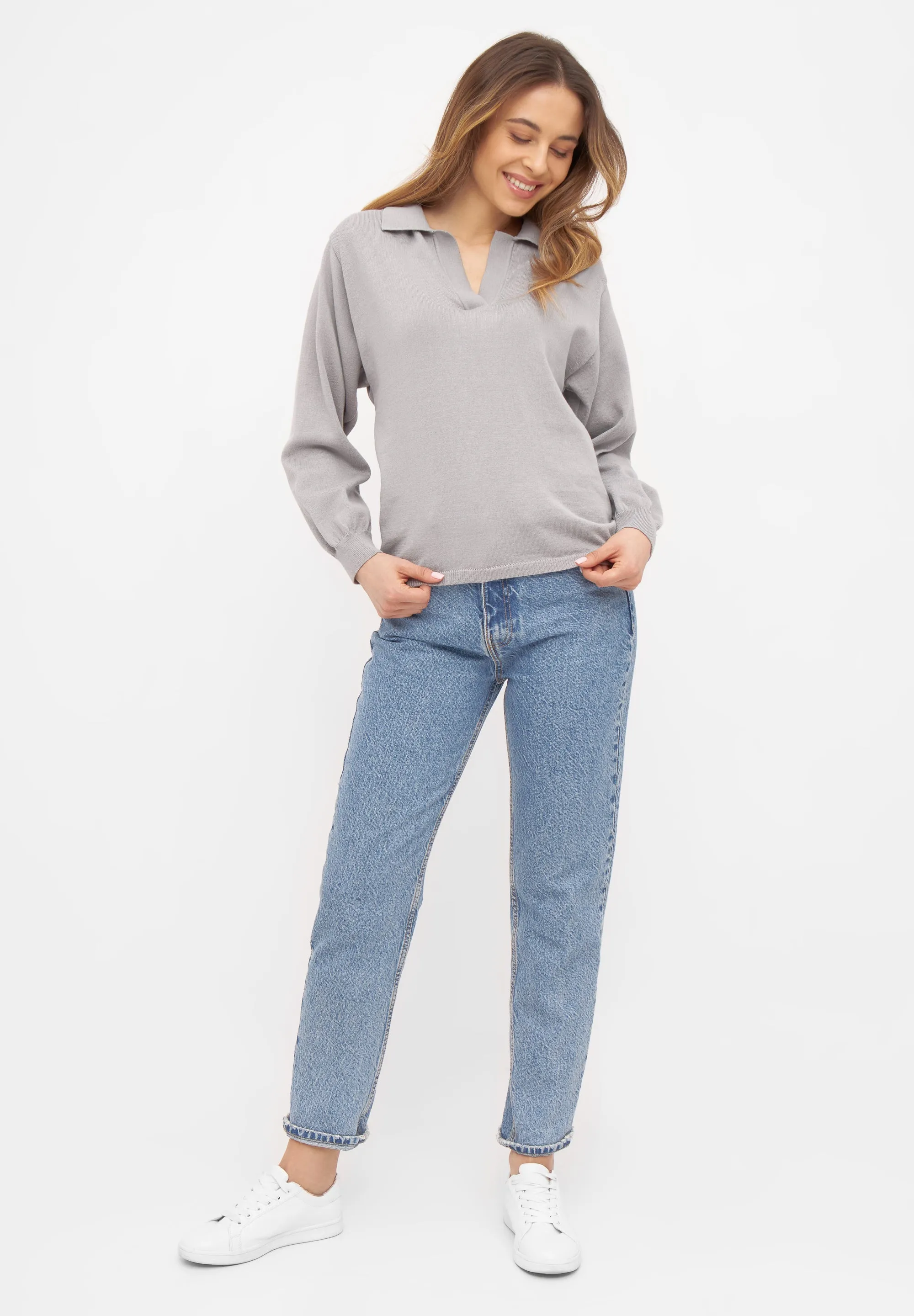 Organic Cotton Knit Sweater CAMILLA - Light Grey Givn Berlin