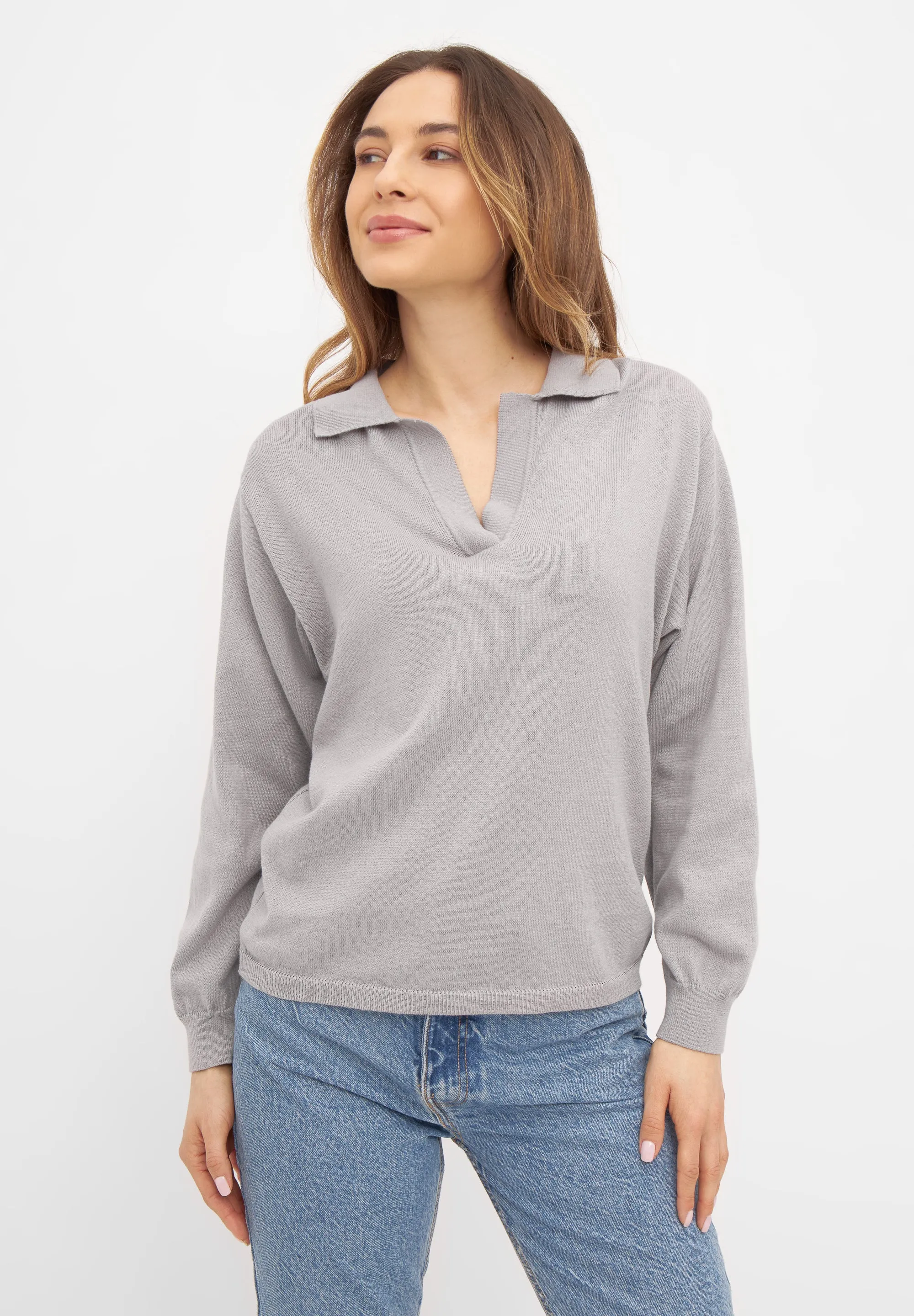 Organic Cotton Knit Sweater CAMILLA - Light Grey Givn Berlin