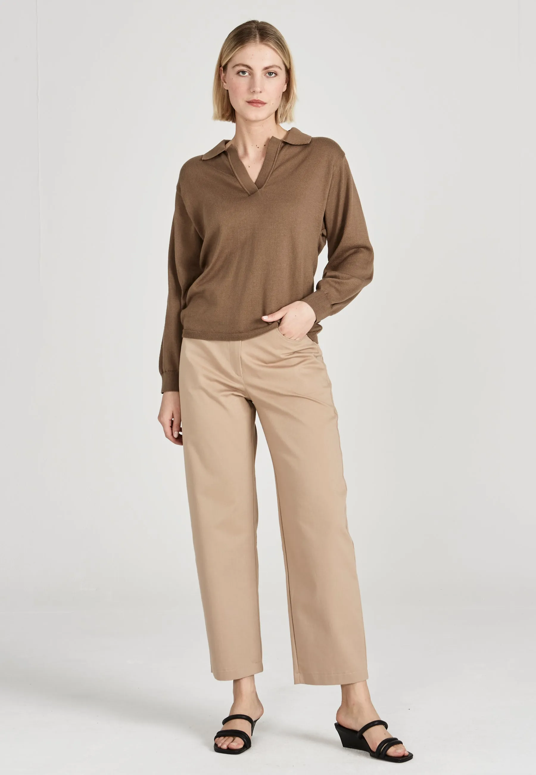 Organic Cotton Knit Sweater CAMILLA -Muddy Brown Givn Berlin