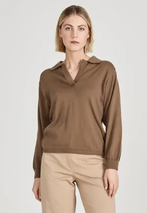 Organic Cotton Knit Sweater CAMILLA -Muddy Brown Givn Berlin