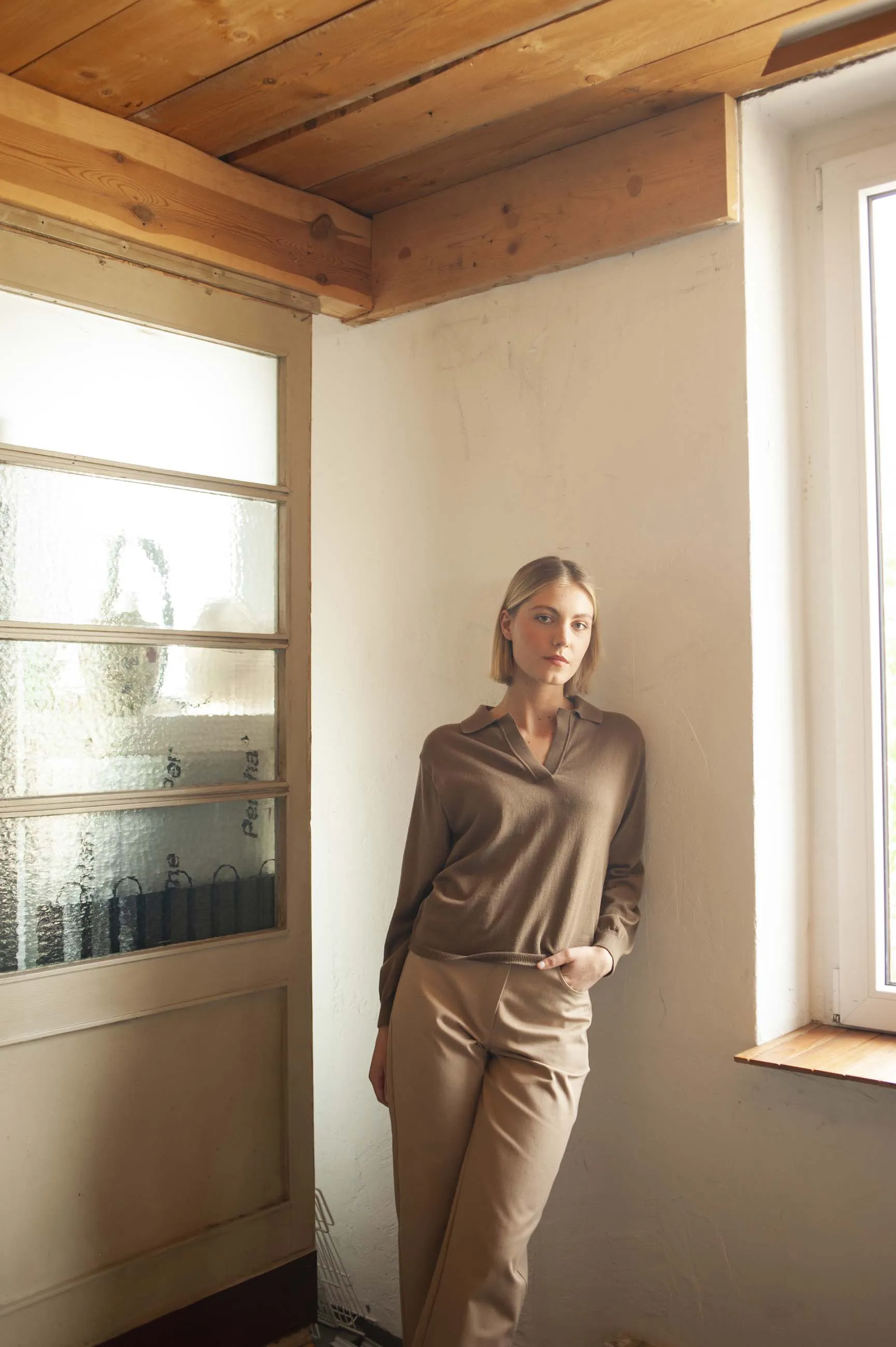 Organic Cotton Knit Sweater CAMILLA -Muddy Brown Givn Berlin
