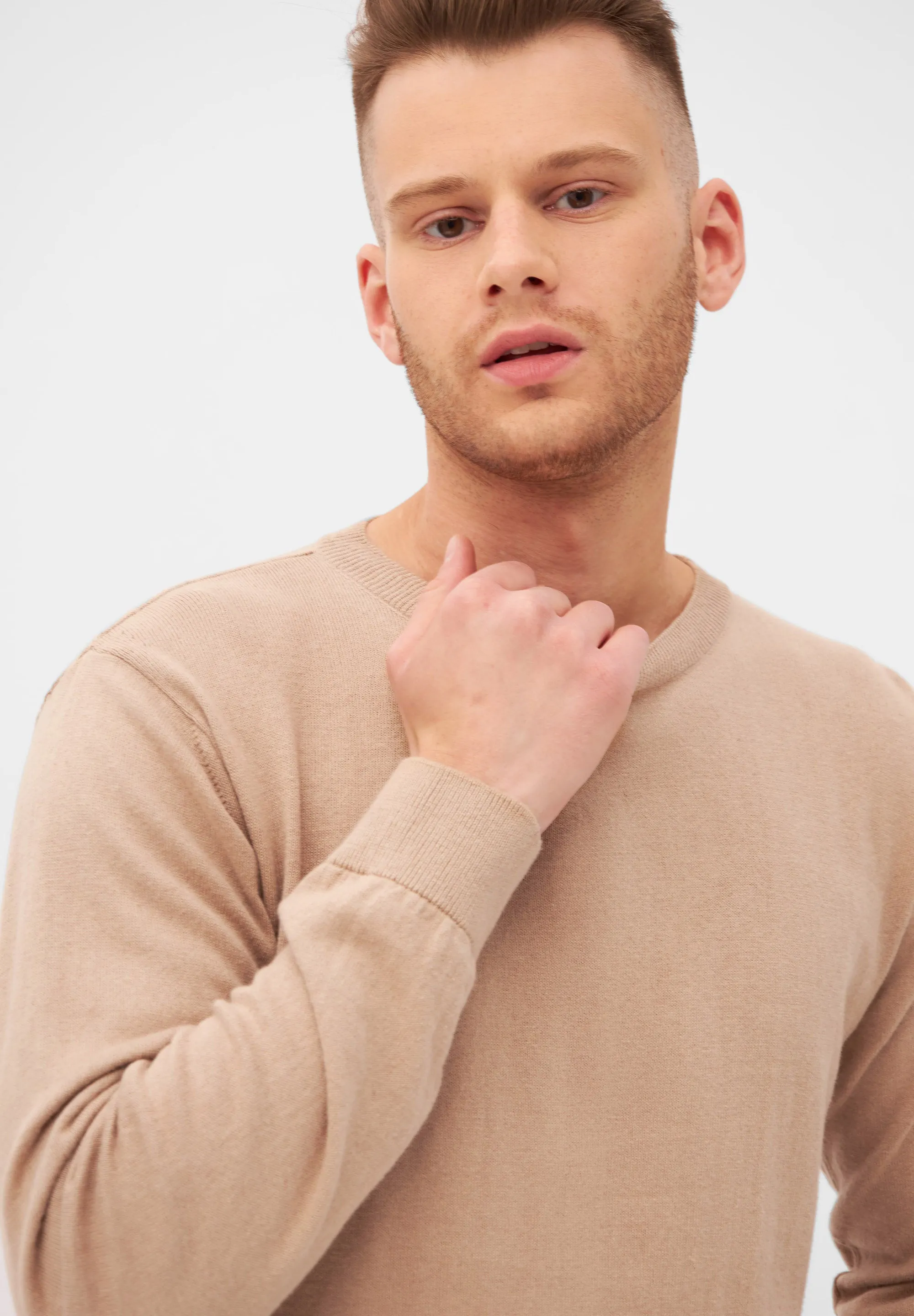 Organic Cotton Knit Sweater EDDIE - Light Brown Givn Berlin