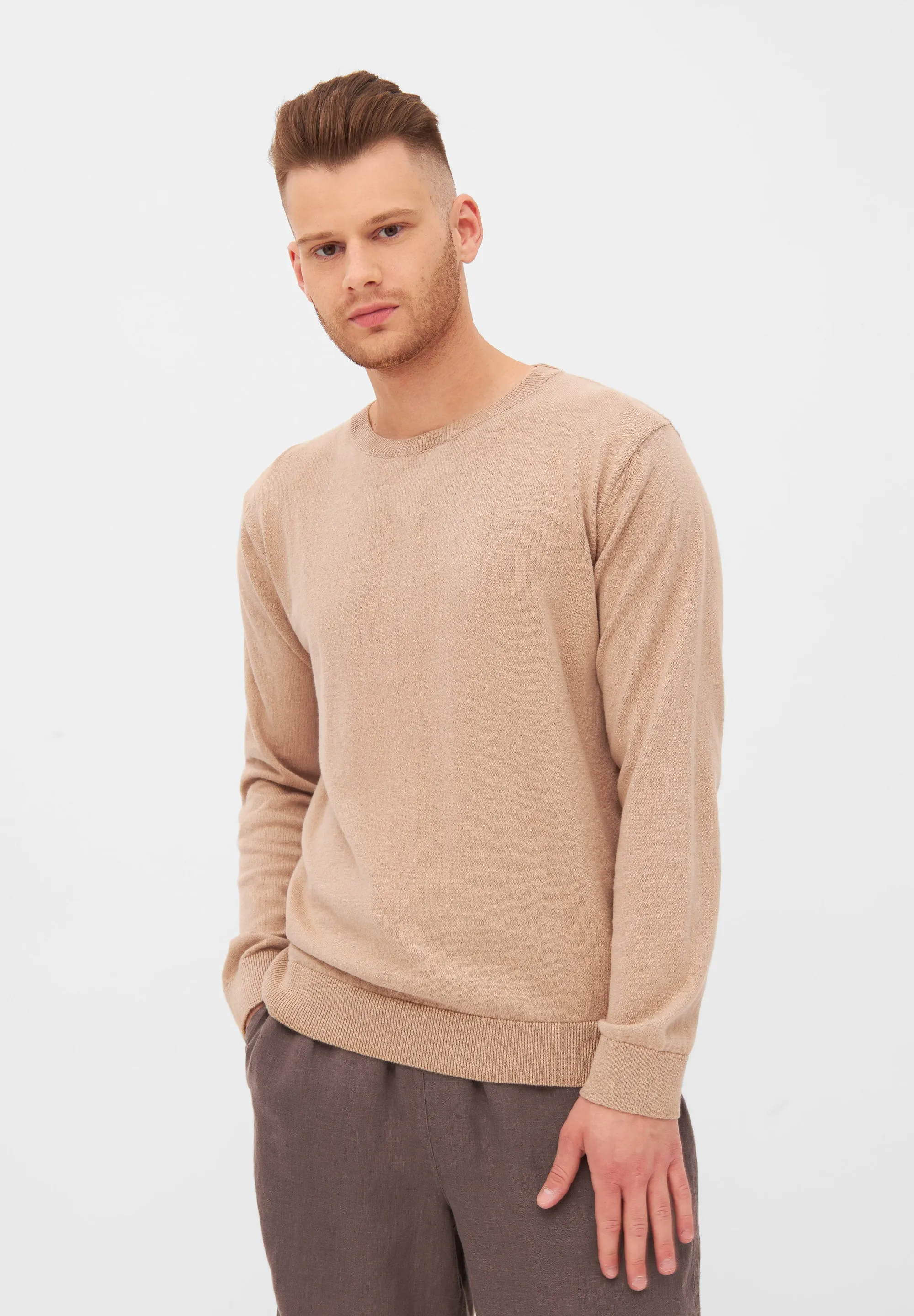 Organic Cotton Knit Sweater EDDIE - Light Brown Givn Berlin