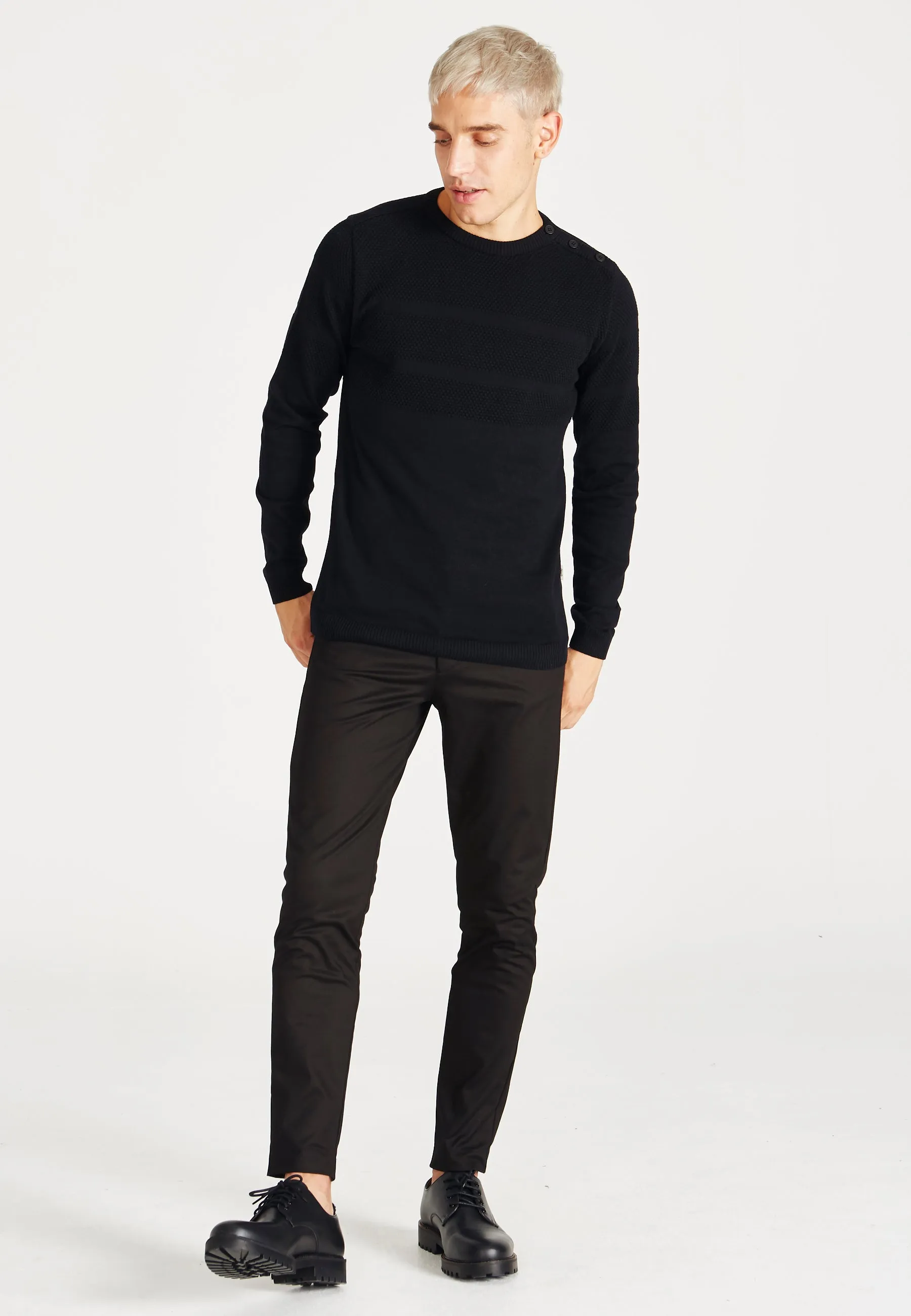 Organic Cotton Knit Sweater LEANDER - Black Givn Berlin