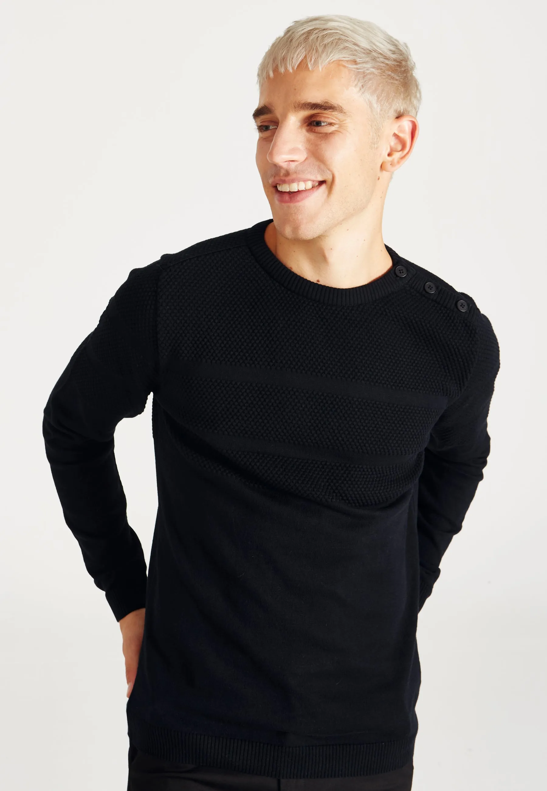 Organic Cotton Knit Sweater LEANDER - Black Givn Berlin