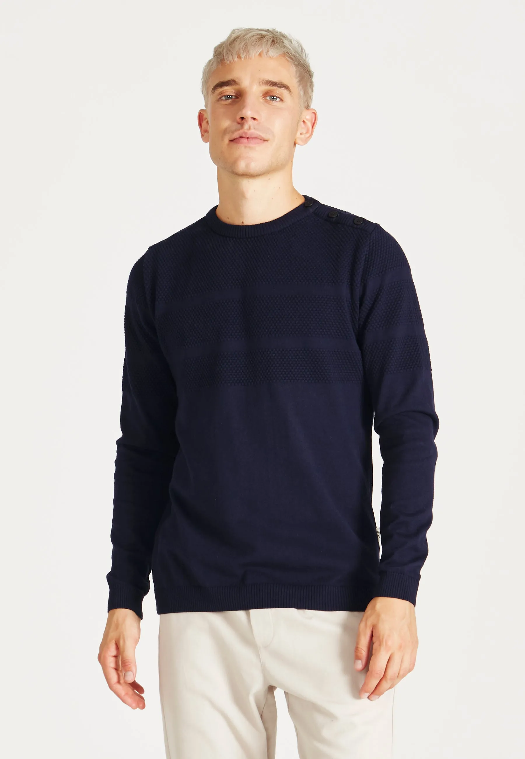 Organic Cotton Knit Sweater LEANDER - Blue Givn Berlin