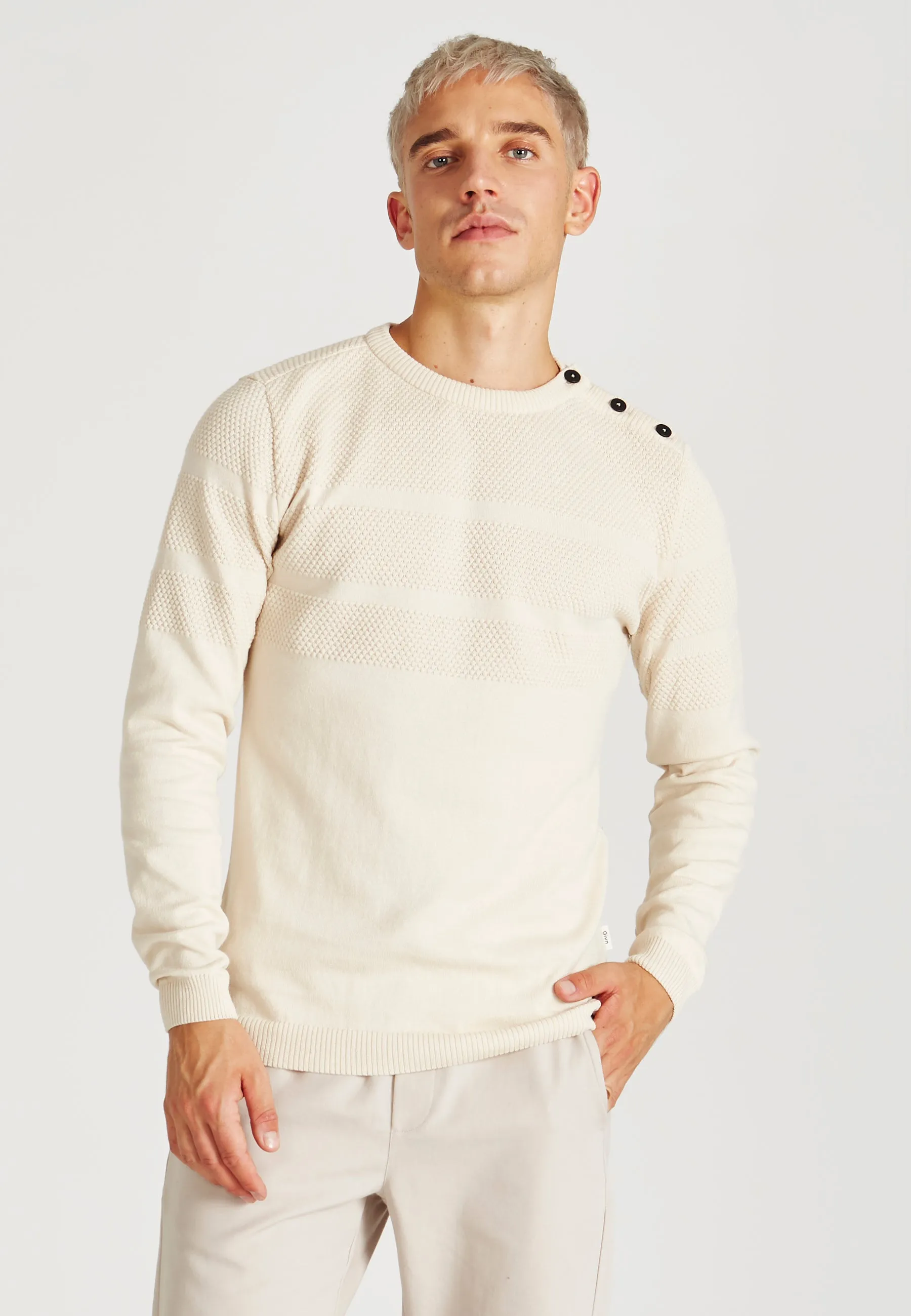 Organic Cotton Knit Sweater LEANDER - Light Beige Givn Berlin