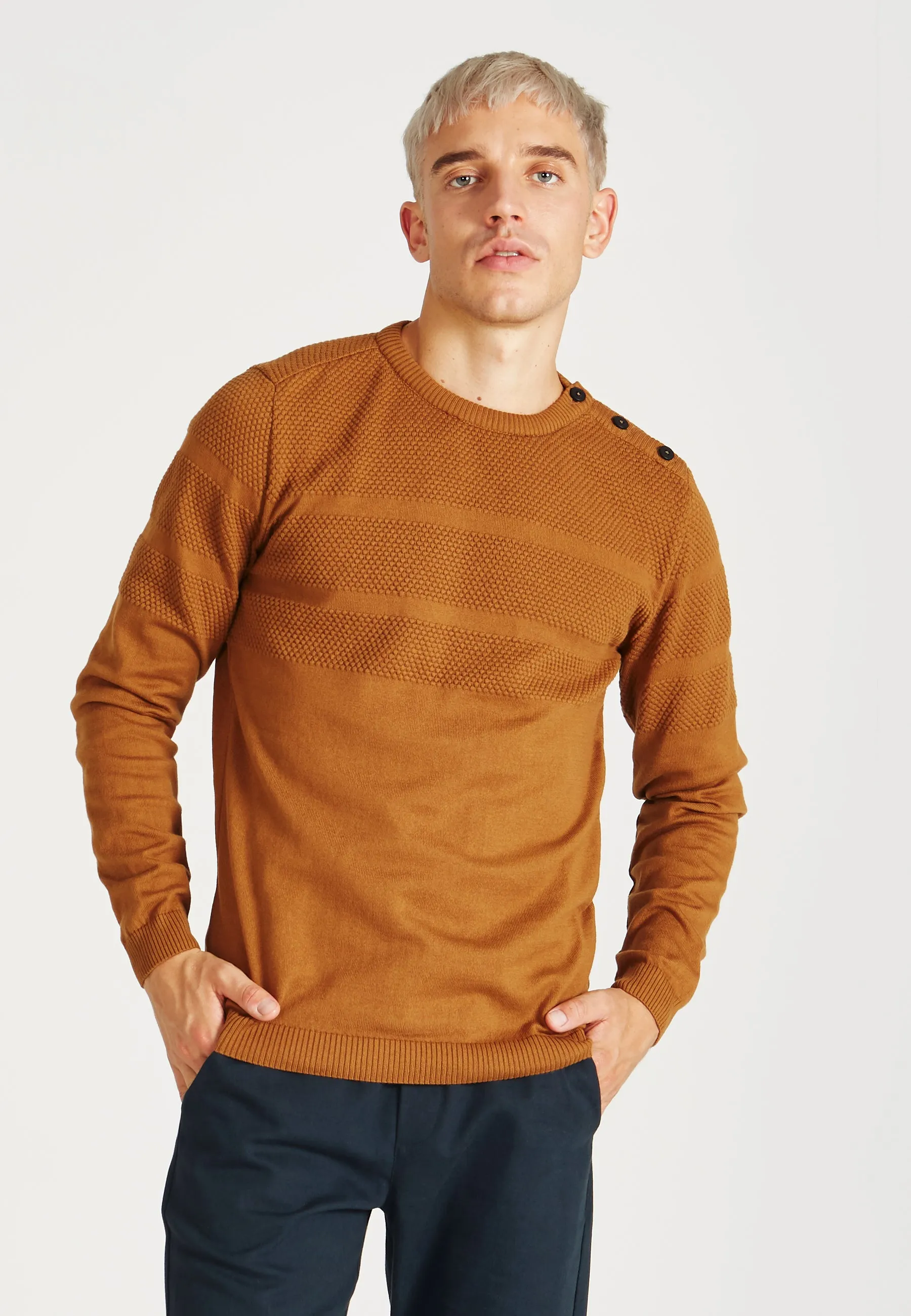 Organic Cotton Knit Sweater LEANDER - Rubber Brown Givn Berlin