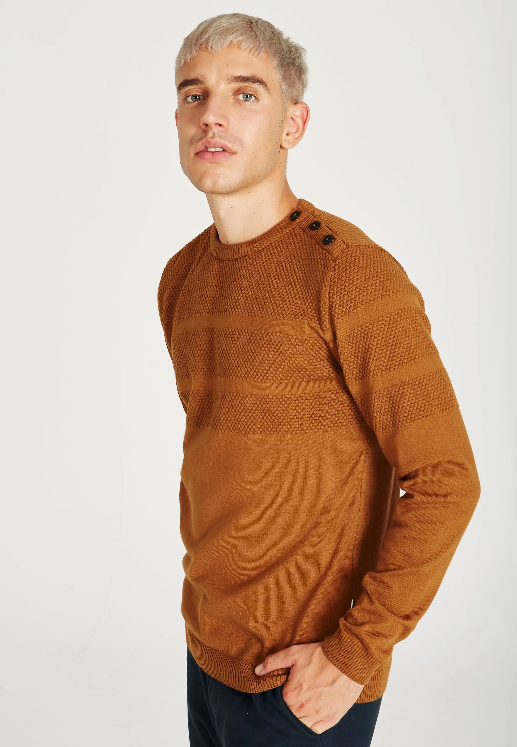 Organic Cotton Knit Sweater LEANDER - Rubber Brown Givn Berlin