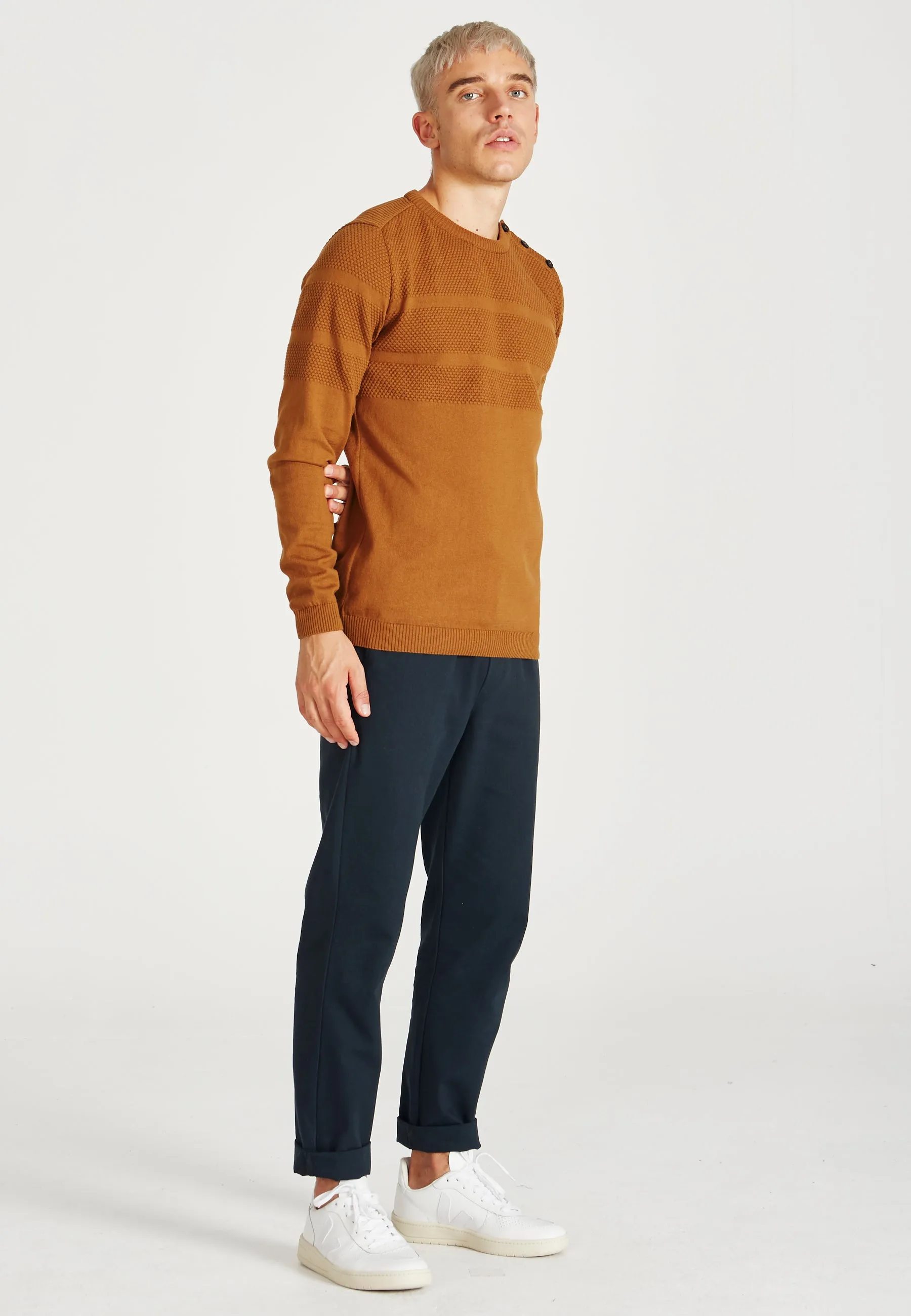 Organic Cotton Knit Sweater LEANDER - Rubber Brown Givn Berlin