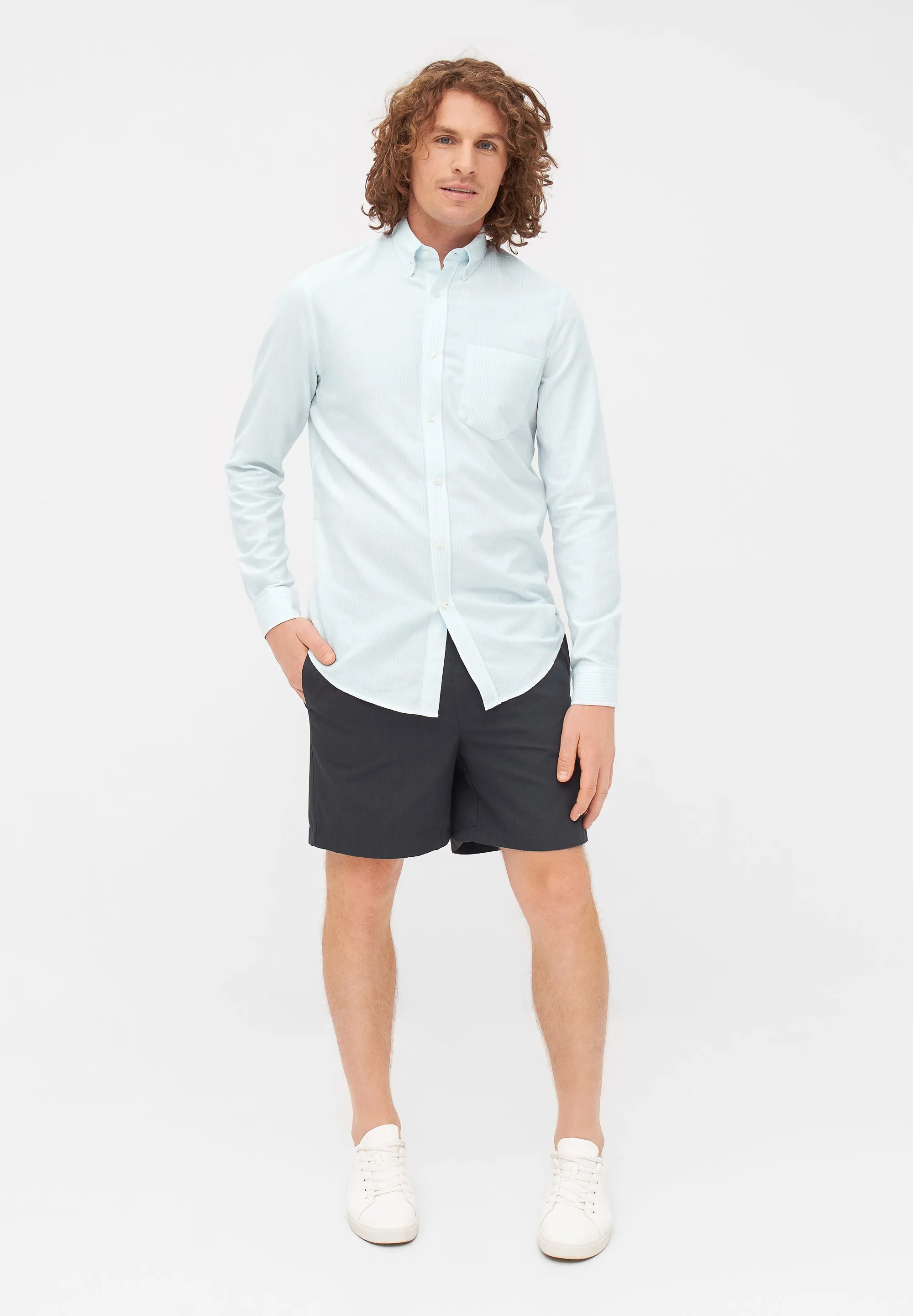 Organic Cotton Shirt RAMIN - Sage / White (Stripes) Givn Berlin