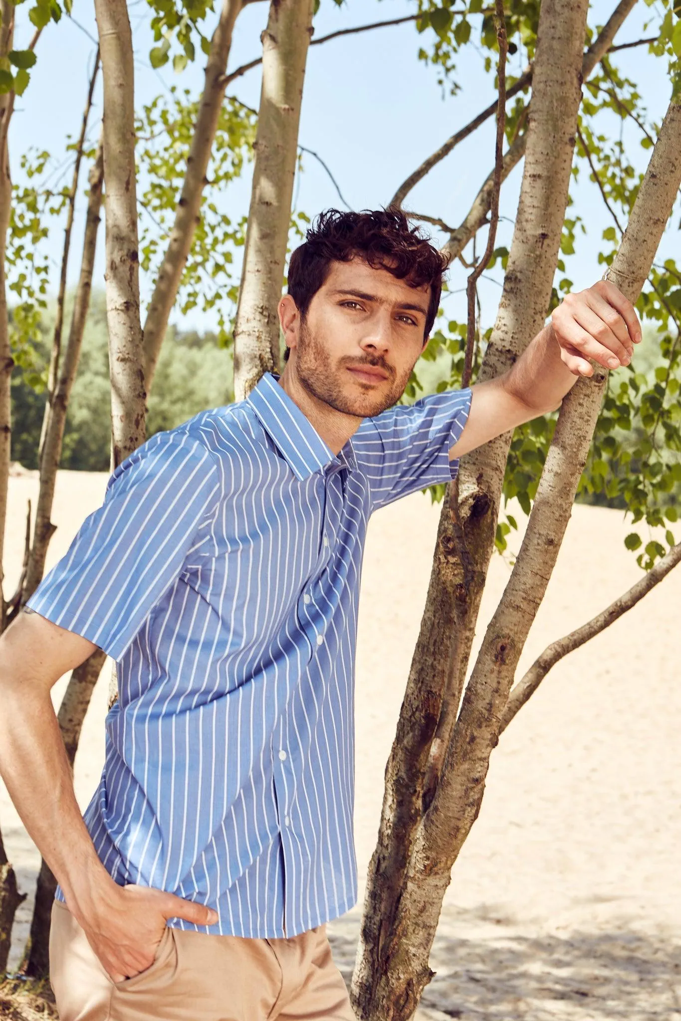 Organic Cotton Short Sleeve Shirt DYLAN - Light Blue / White (Stripes) Givn Berlin