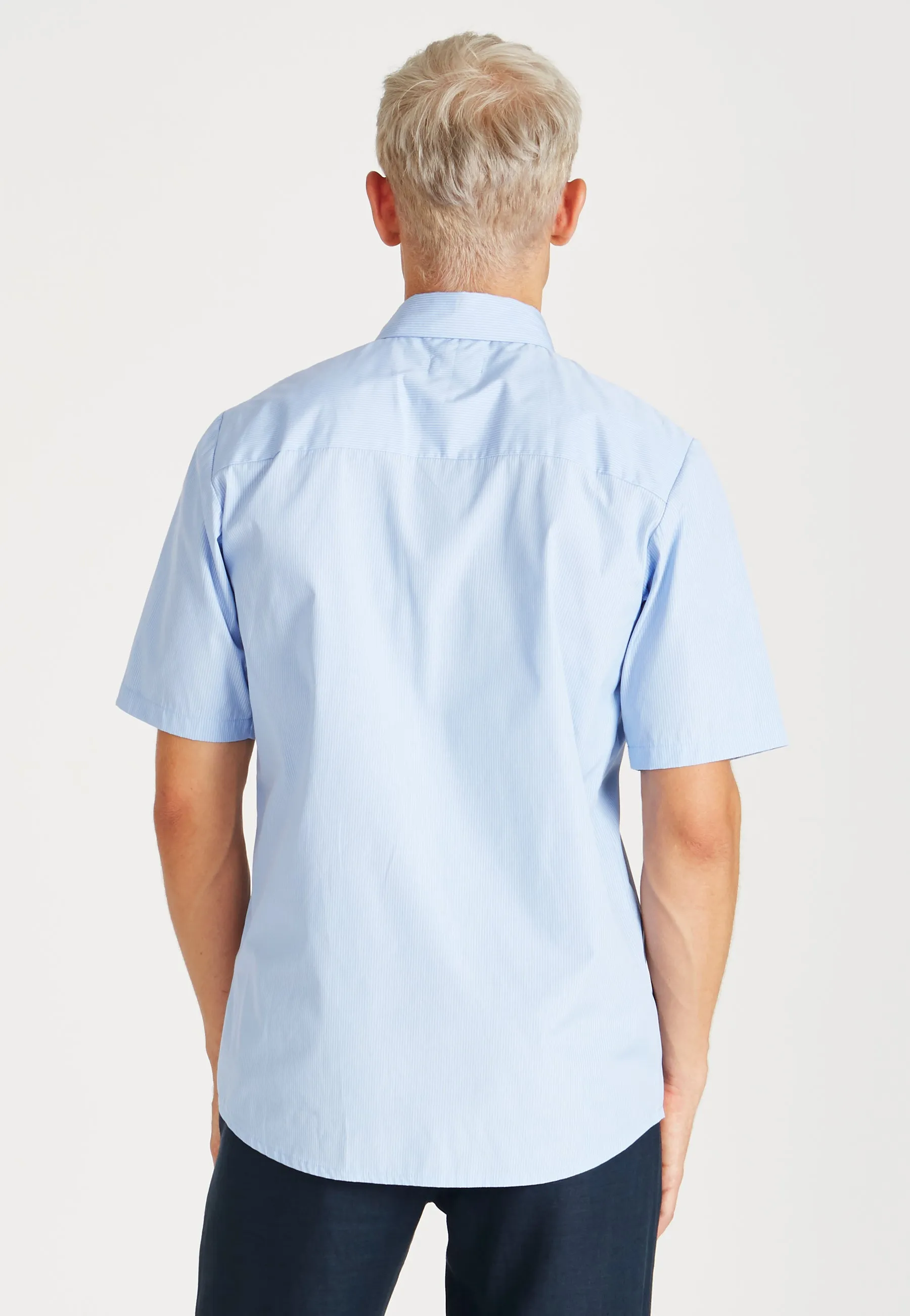 Organic Cotton Short Sleeve Shirt DYLAN - Light Blue/White (Thin Stripes) Givn Berlin