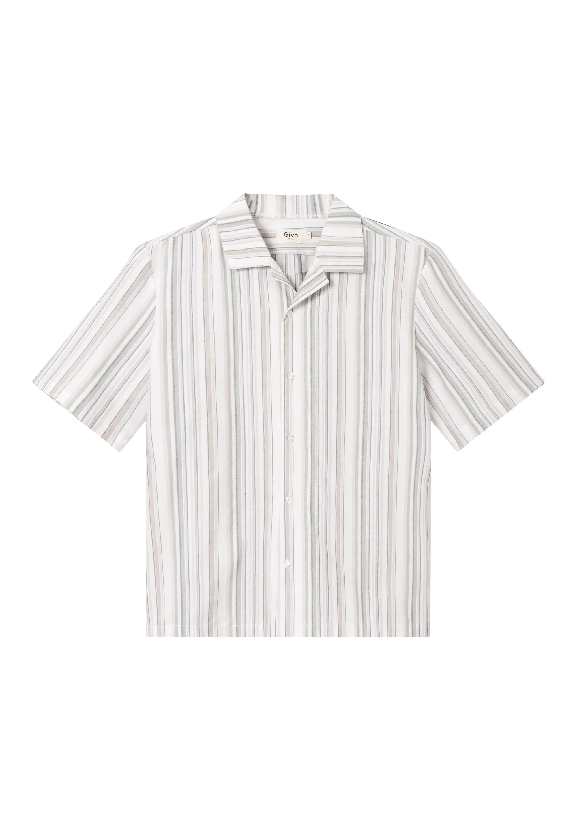 Organic Cotton Short Sleeve Shirt LUCA - Olive Green / Beige (Stripes) Givn Berlin