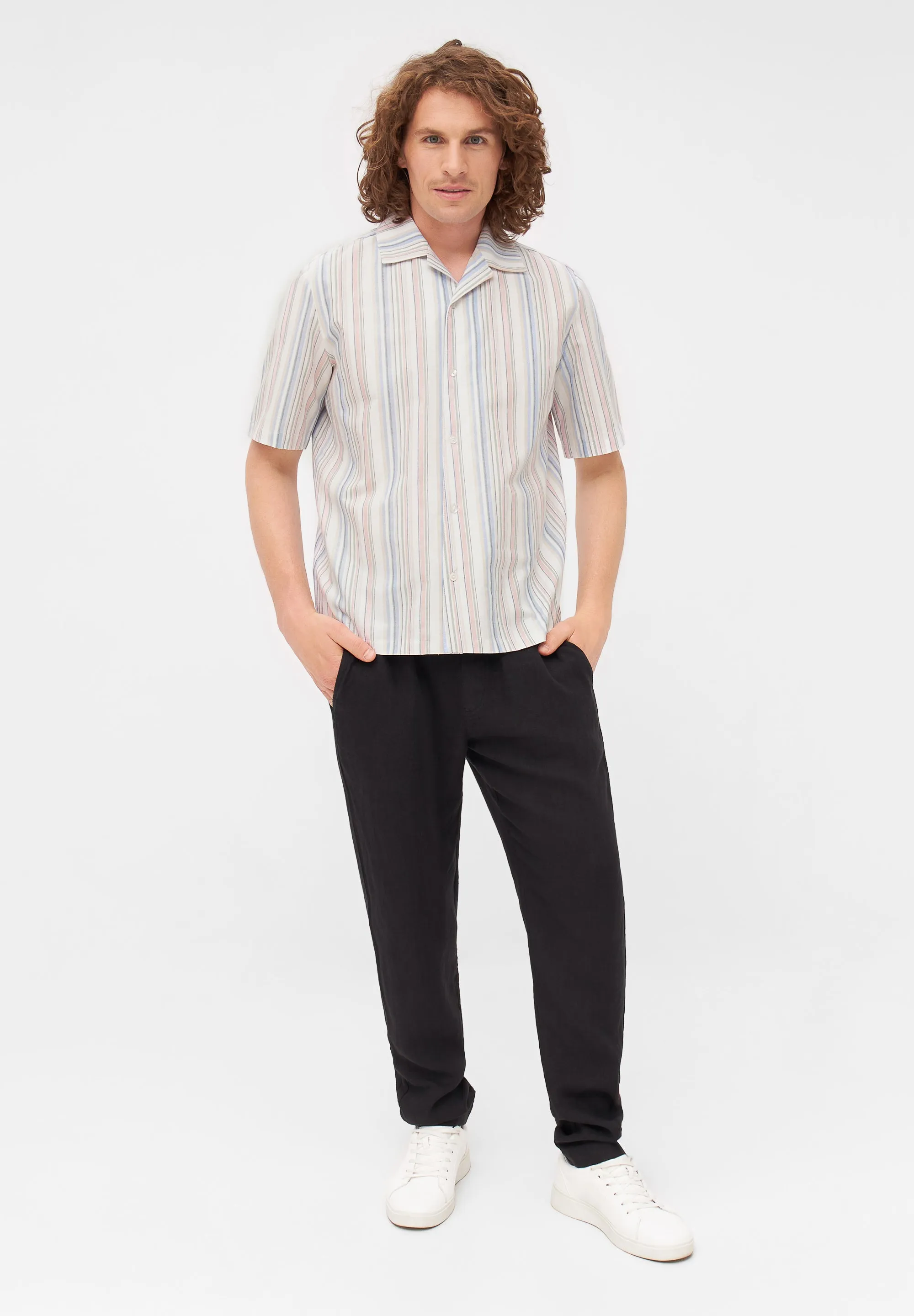 Organic Cotton Short Sleeve Shirt LUCA - Peach / Light Blue (Stripes) Givn Berlin
