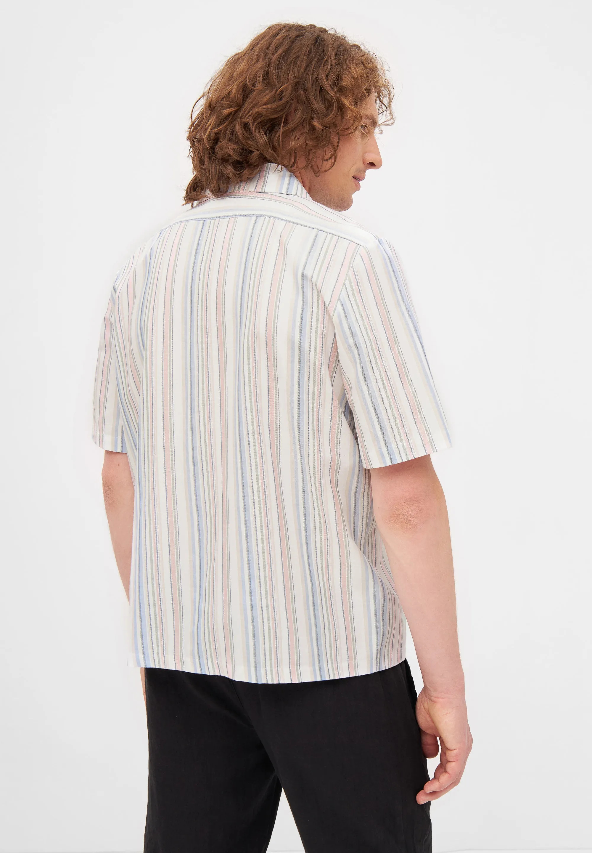 Organic Cotton Short Sleeve Shirt LUCA - Peach / Light Blue (Stripes) Givn Berlin