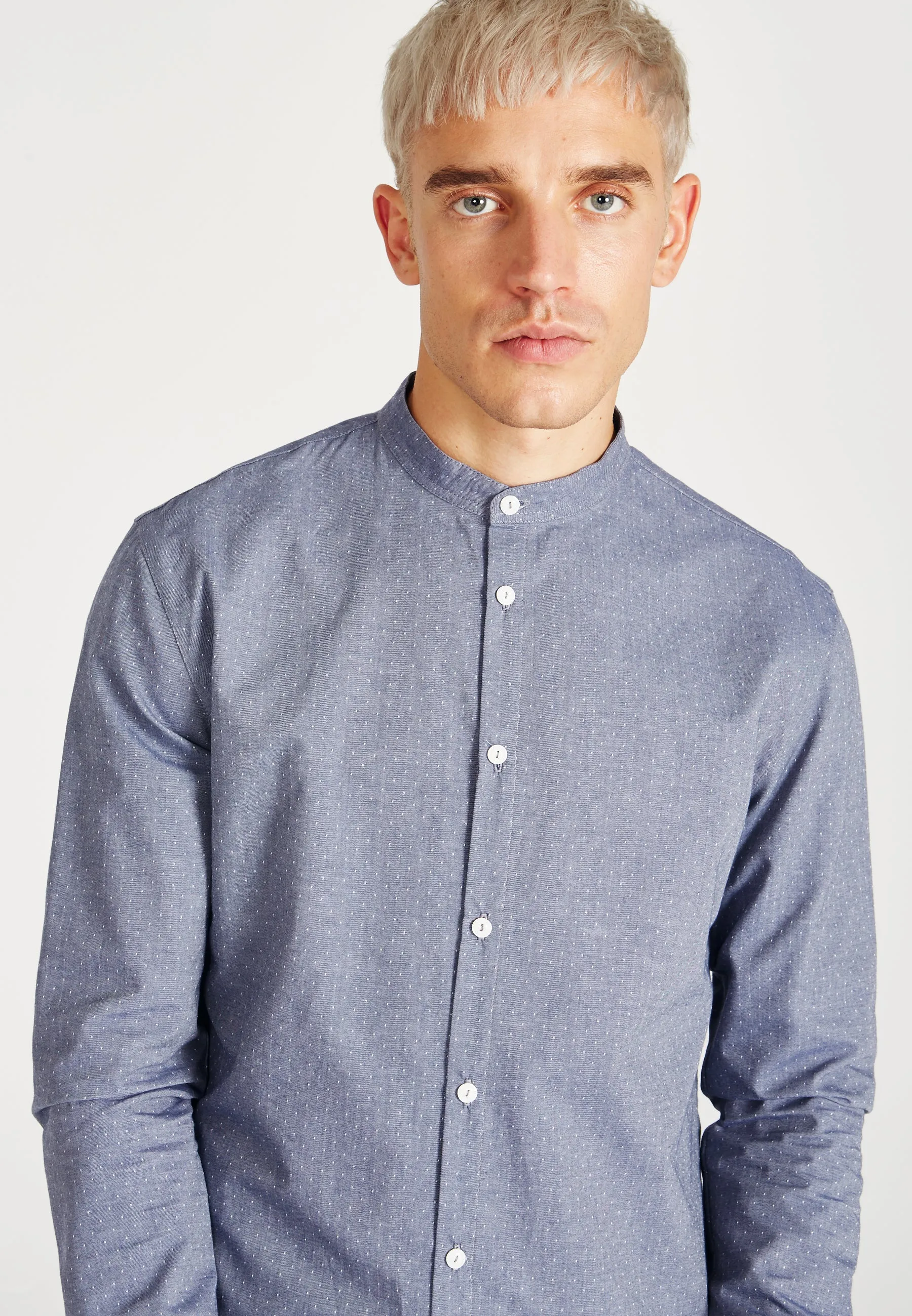 Organic Cotton Stand-Up Collar Shirt WES - Blue (Dots) Givn Berlin