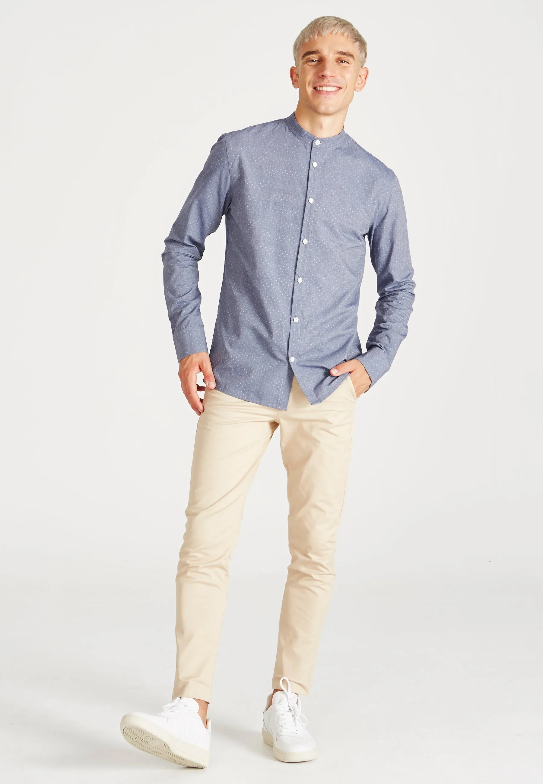 Organic Cotton Stand-Up Collar Shirt WES - Blue (Dots) Givn Berlin