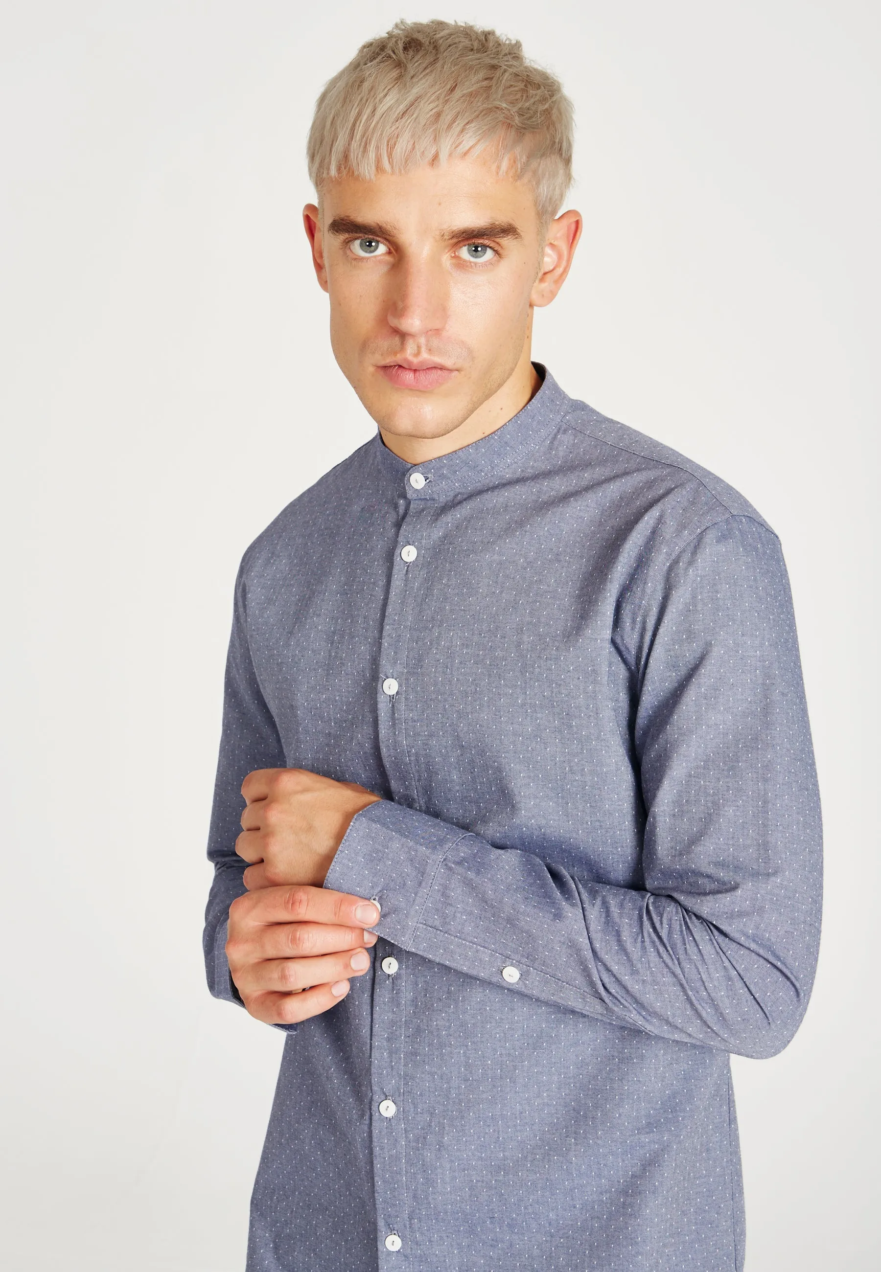Organic Cotton Stand-Up Collar Shirt WES - Blue (Dots) Givn Berlin