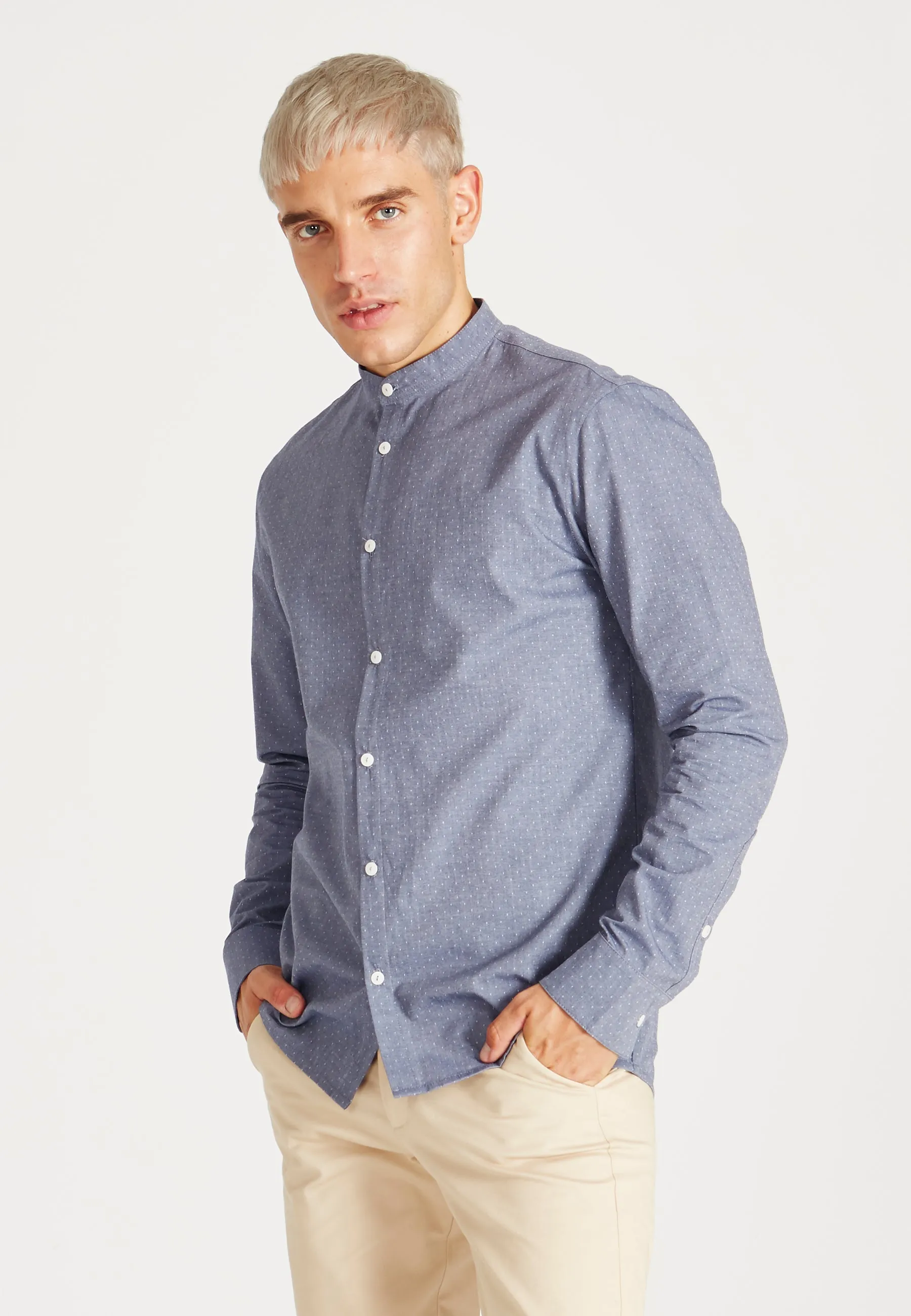 Organic Cotton Stand-Up Collar Shirt WES - Blue (Dots) Givn Berlin
