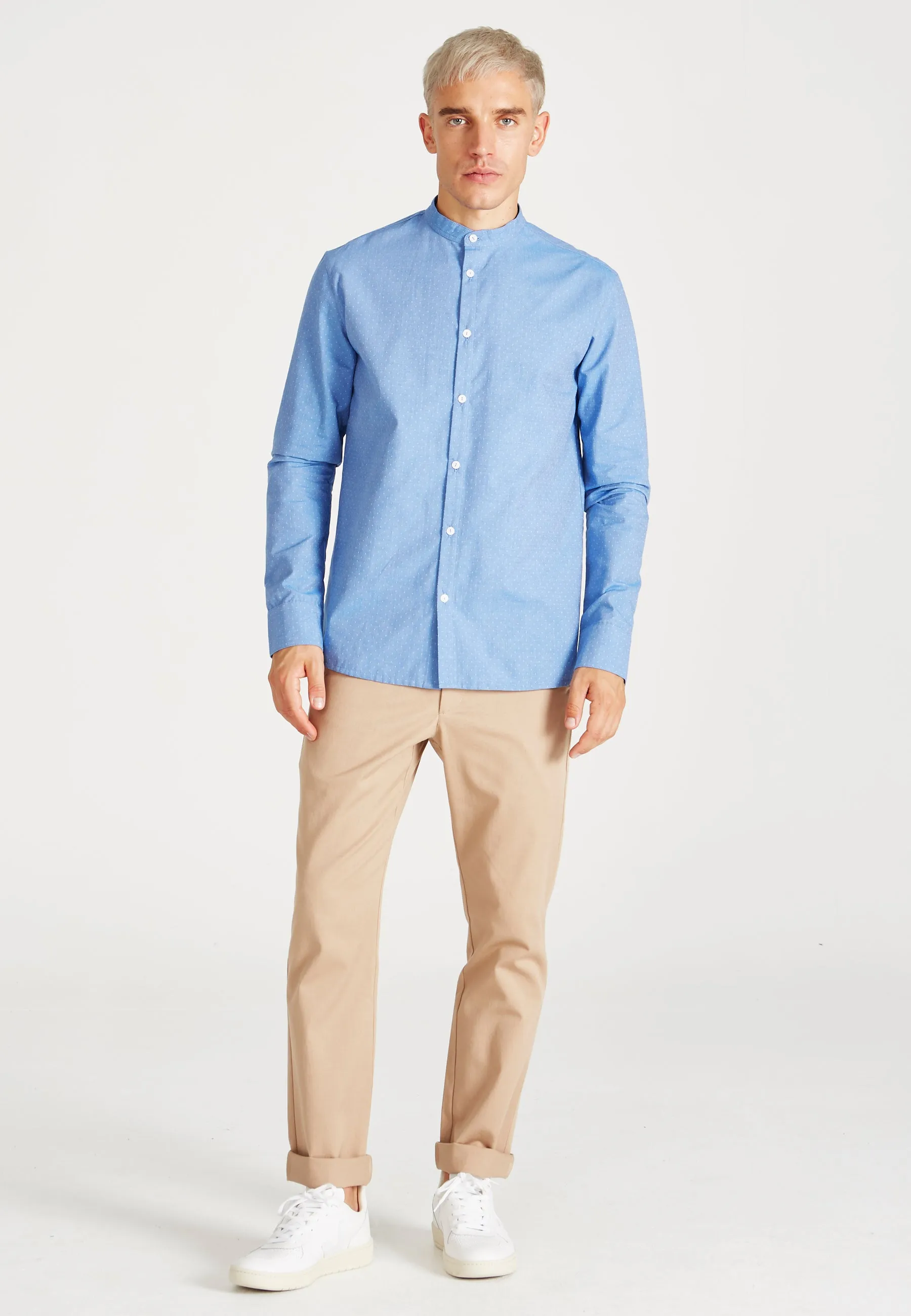 Organic Cotton Stand-Up Collar Shirt WES - Light Blue (Dots) Givn Berlin