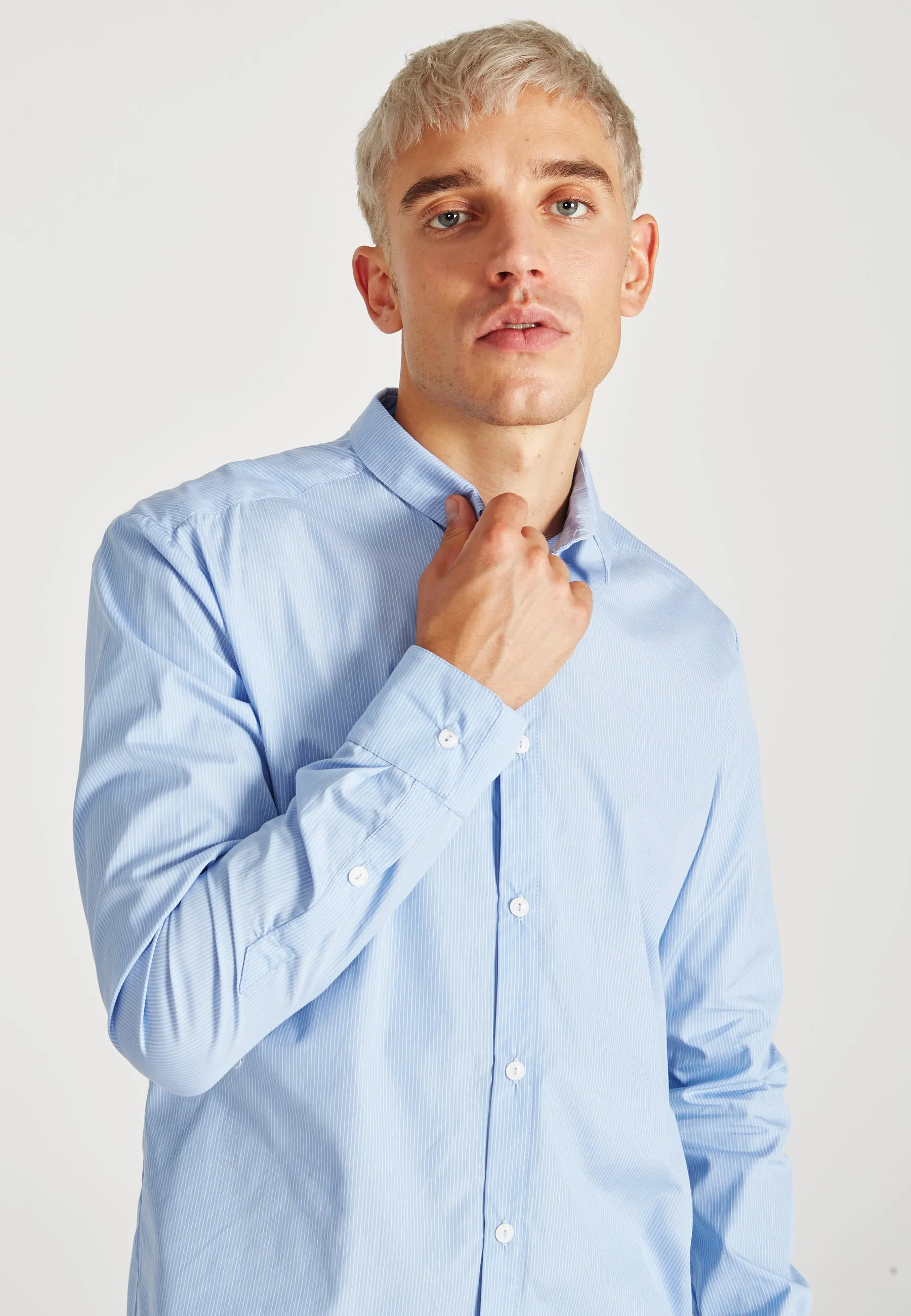 Organic Cotton Stripe Shirt KENT - Light Blue/White (Thin Stripes) Givn Berlin