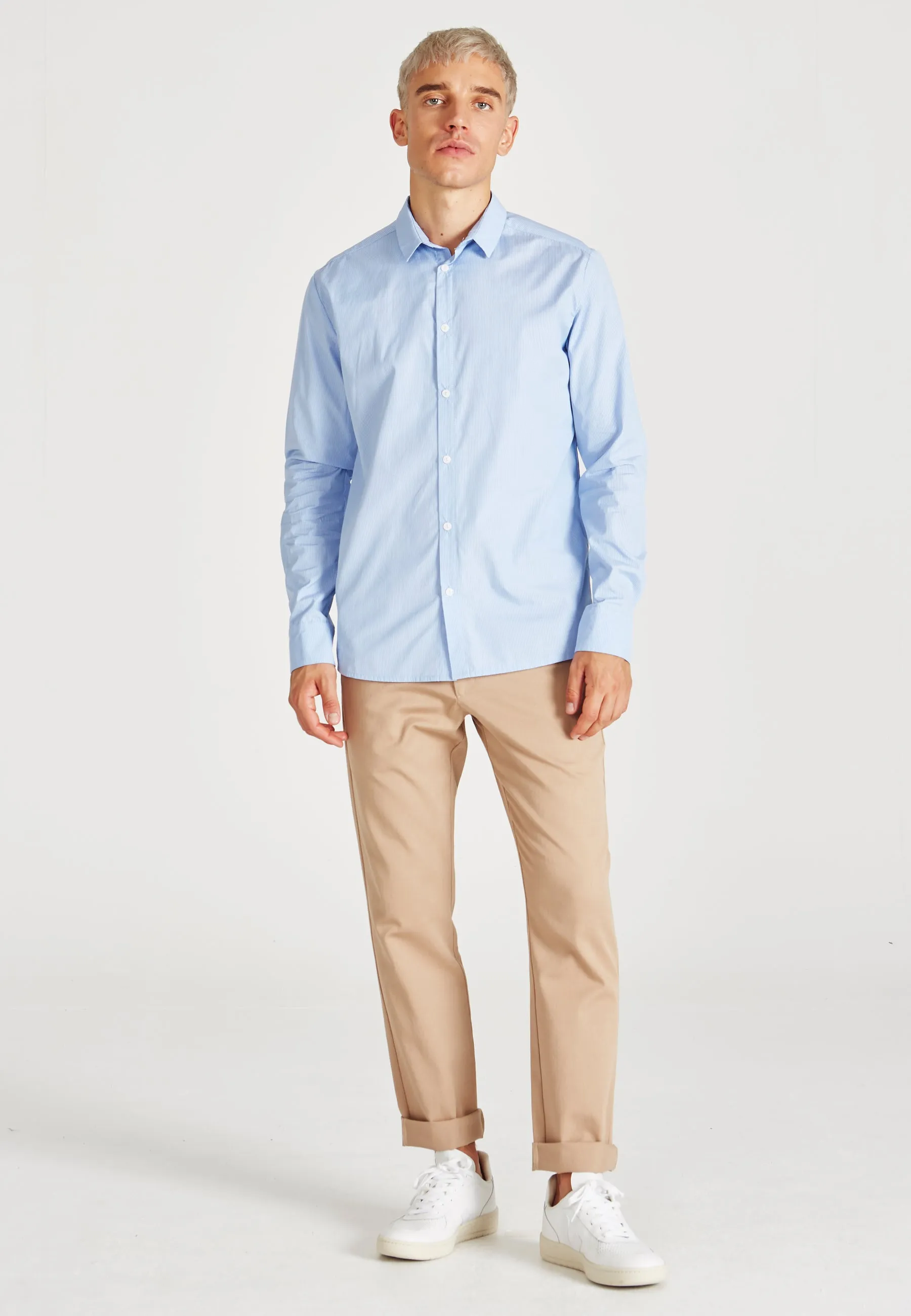 Organic Cotton Stripe Shirt KENT - Light Blue/White (Thin Stripes) Givn Berlin