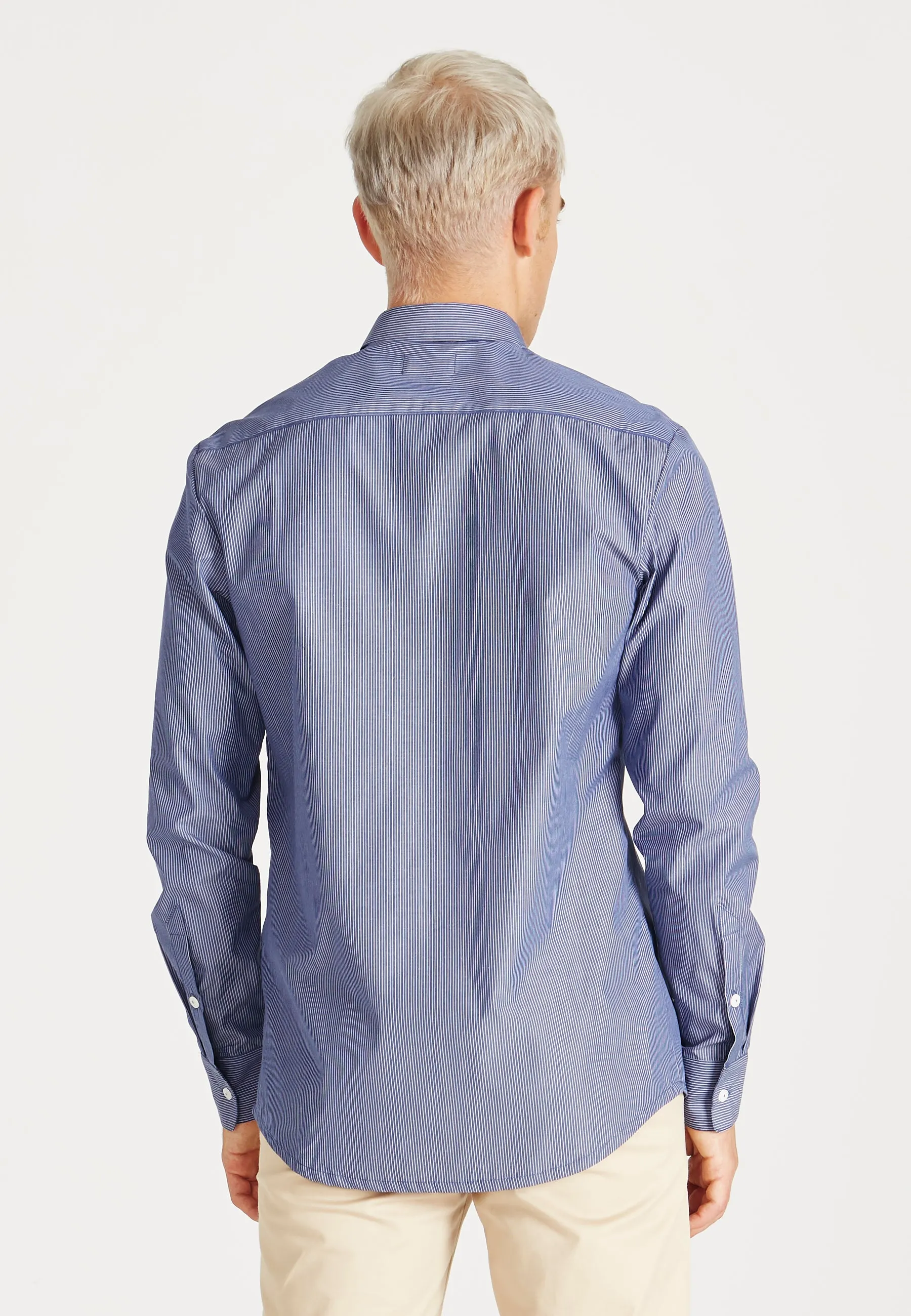 Organic Cotton Stripe Shirt KENT - Navy Blue / White  (Thin Stripes) Givn Berlin