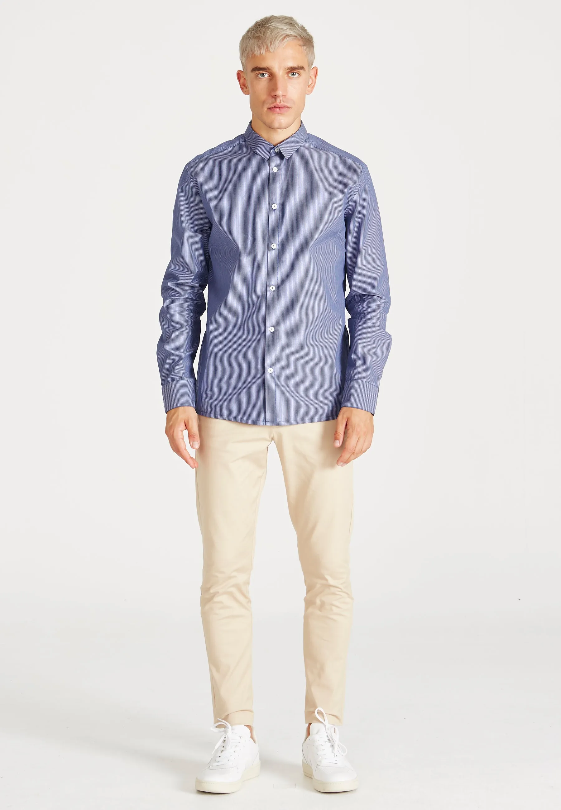 Organic Cotton Stripe Shirt KENT - Navy Blue / White  (Thin Stripes) Givn Berlin