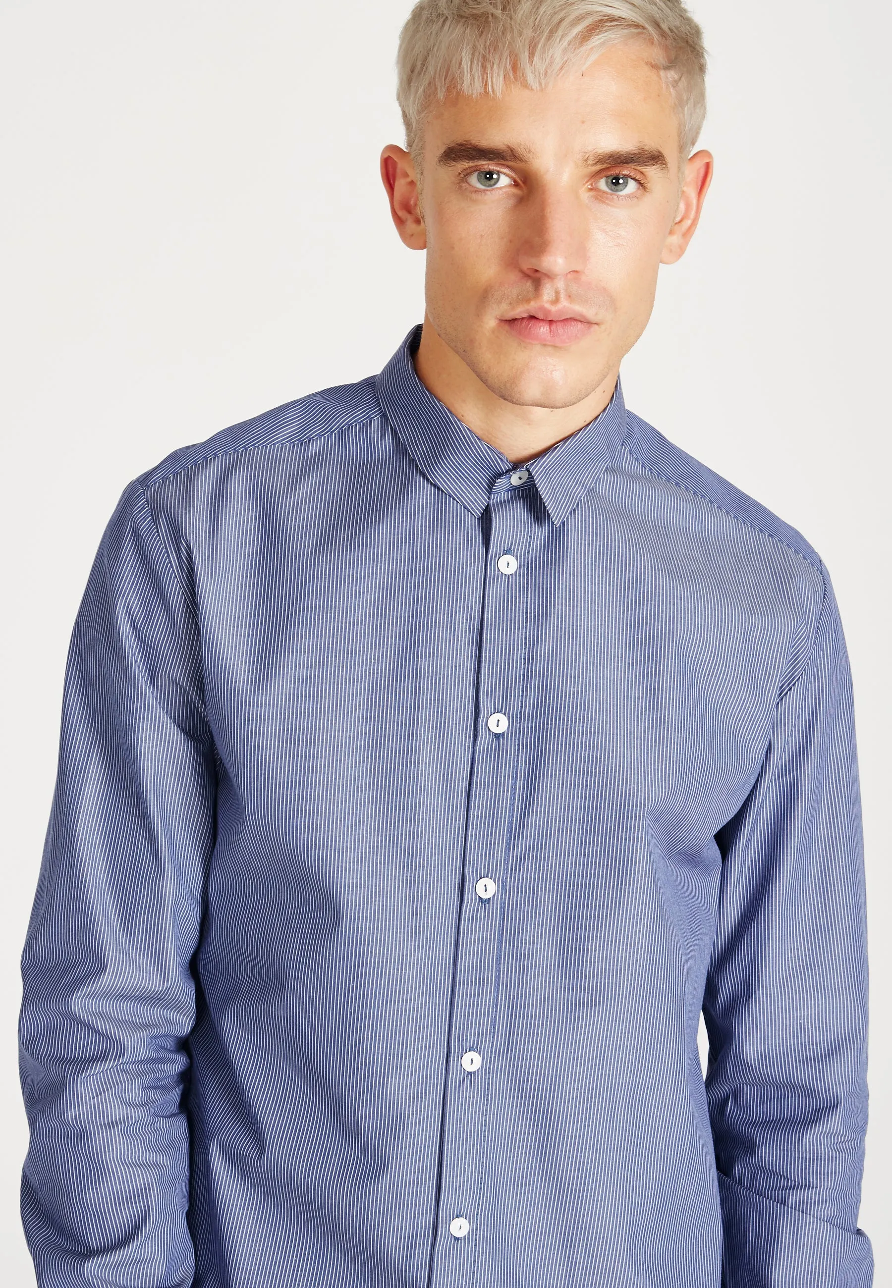Organic Cotton Stripe Shirt KENT - Navy Blue / White  (Thin Stripes) Givn Berlin