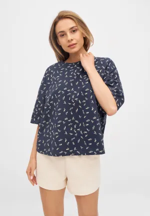 Organic Cotton T-Shirt JOLINA - Midnight Blue (Blooms) Givn Berlin