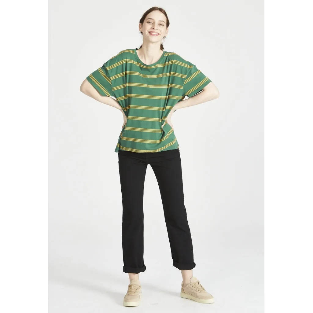Organic Cotton T-shirt TIANA - Forest Green / Mango Orange (Stripes) Givn Berlin