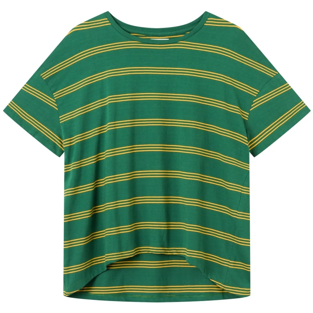 Organic Cotton T-shirt TIANA - Forest Green / Mango Orange (Stripes) Givn Berlin