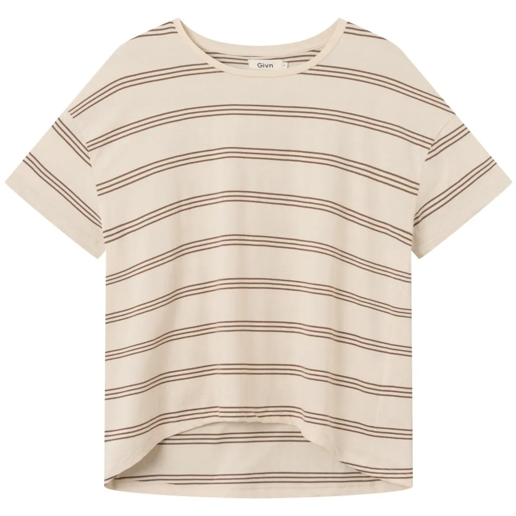 Organic Cotton T-shirt TIANA - Off White / Muddy Brown (Stripes) Givn Berlin