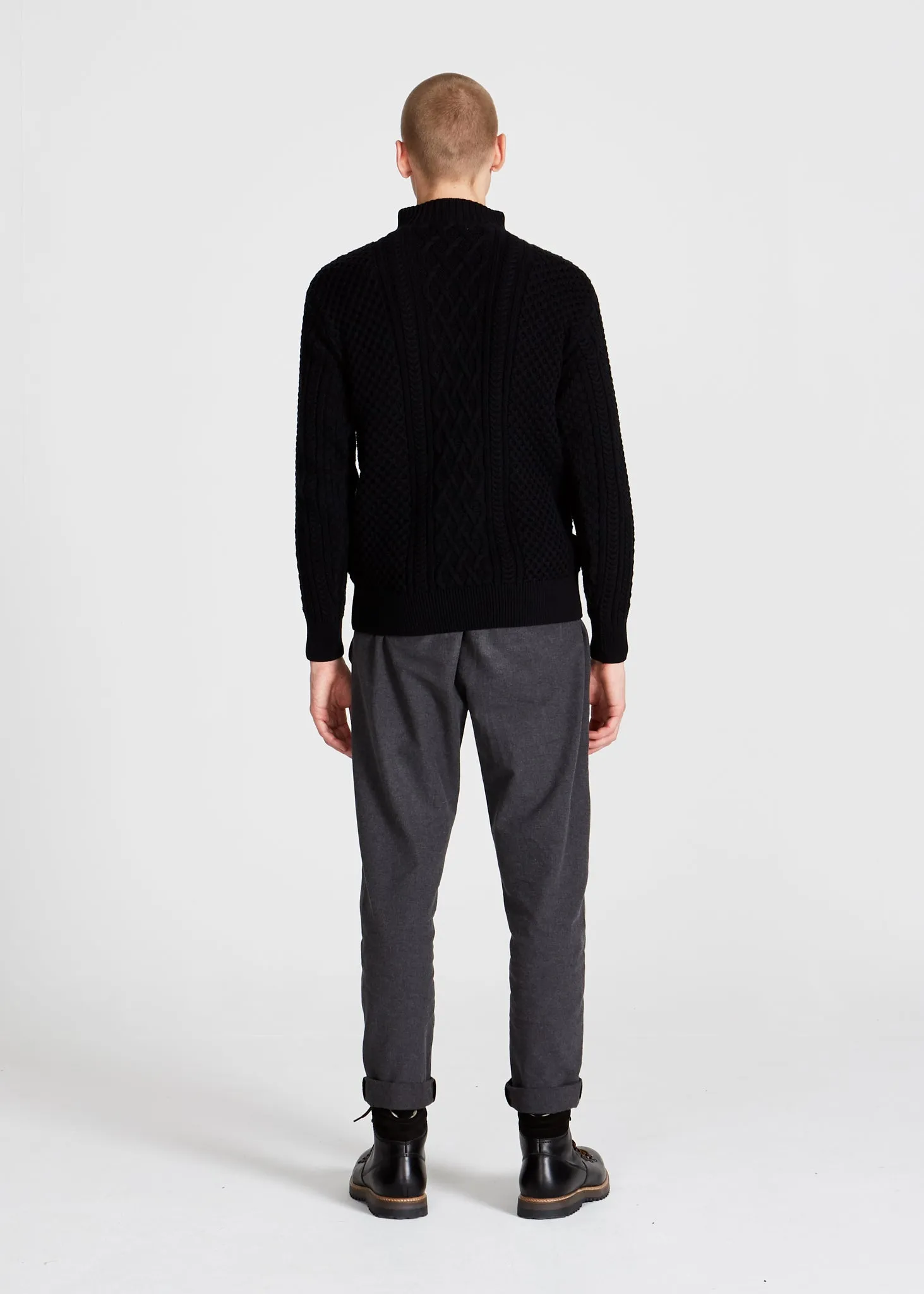 Organic Cotton Troyer Knit Sweater FINN - Black Givn Berlin