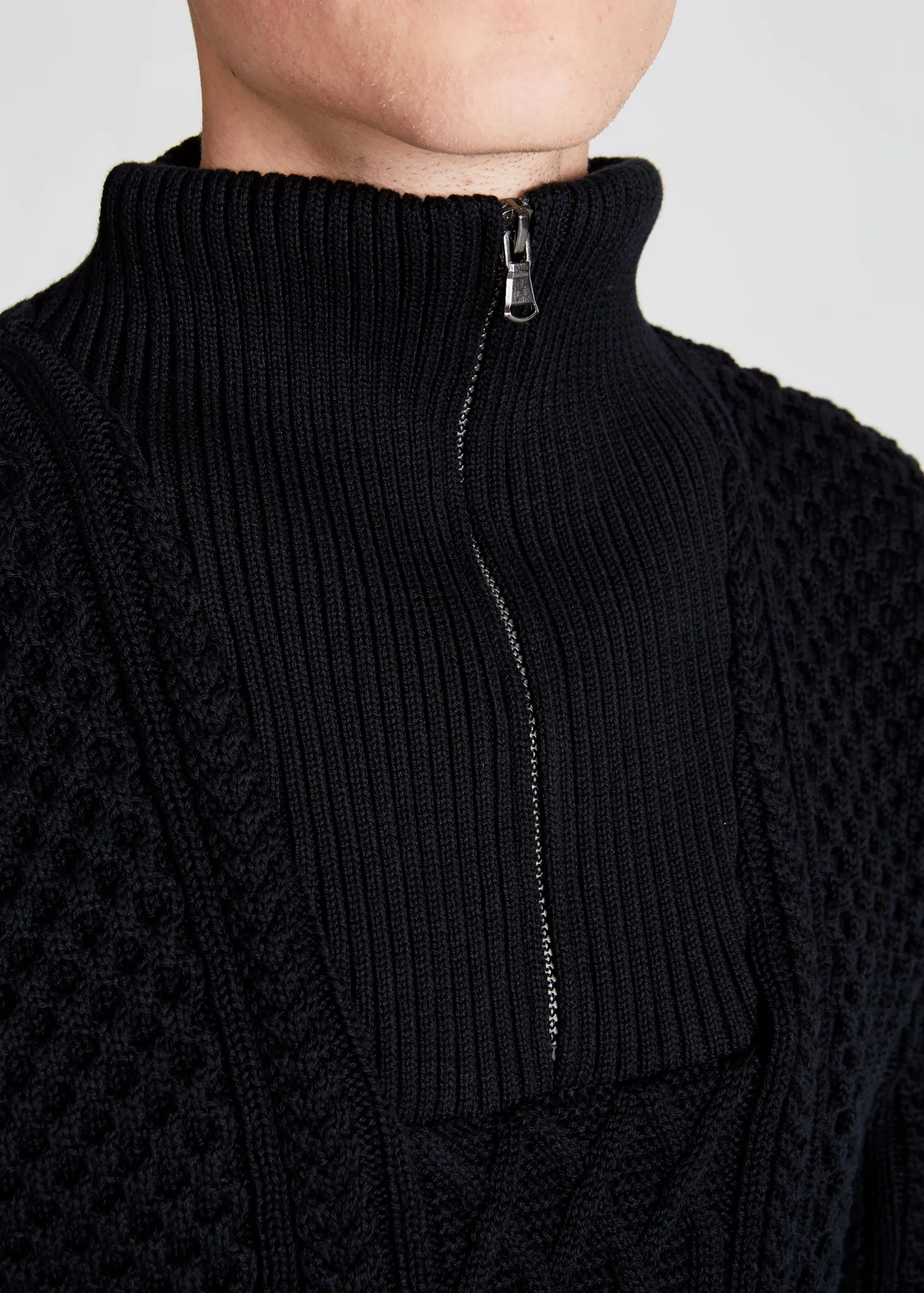 Organic Cotton Troyer Knit Sweater FINN - Black Givn Berlin