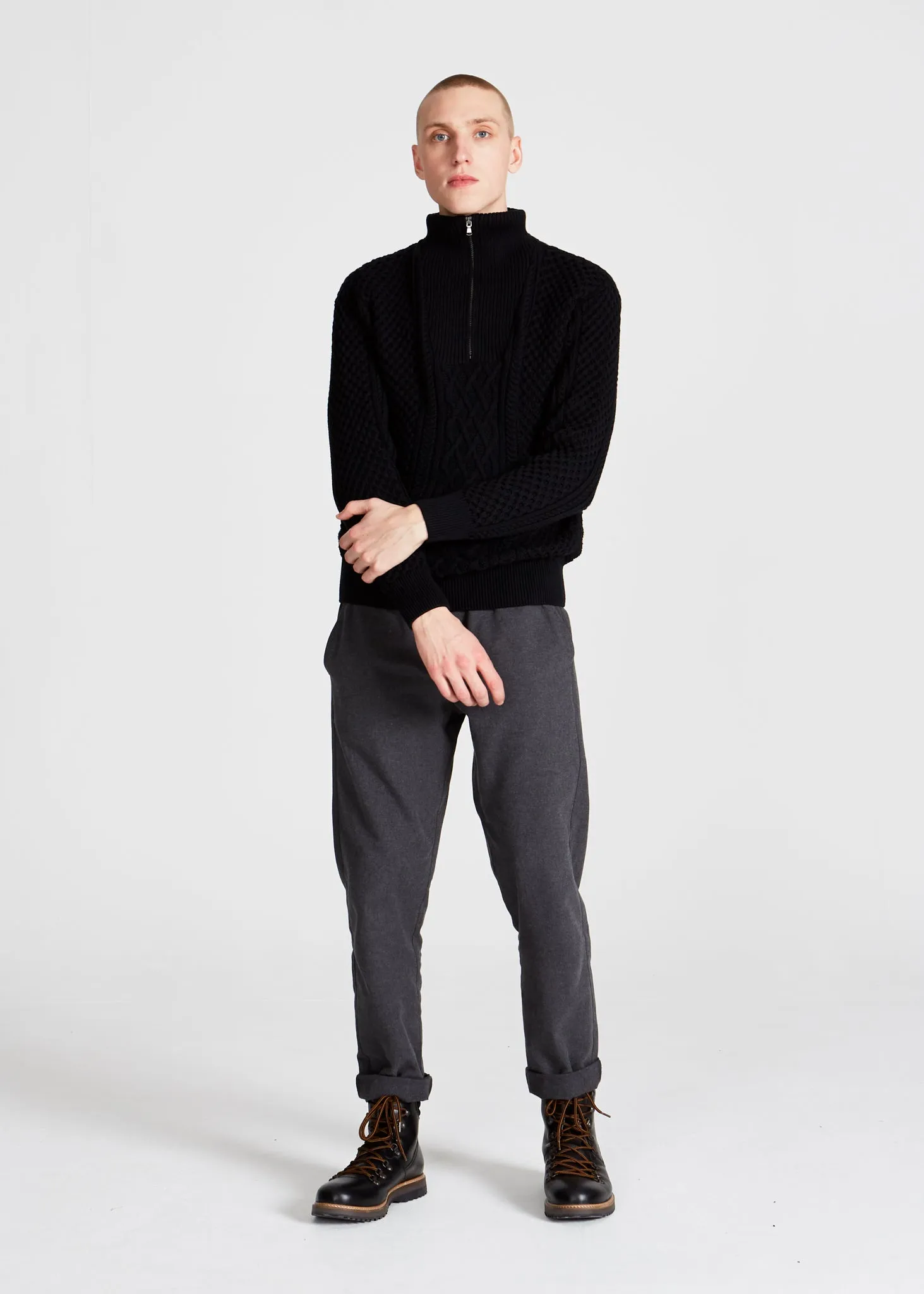 Organic Cotton Troyer Knit Sweater FINN - Black Givn Berlin
